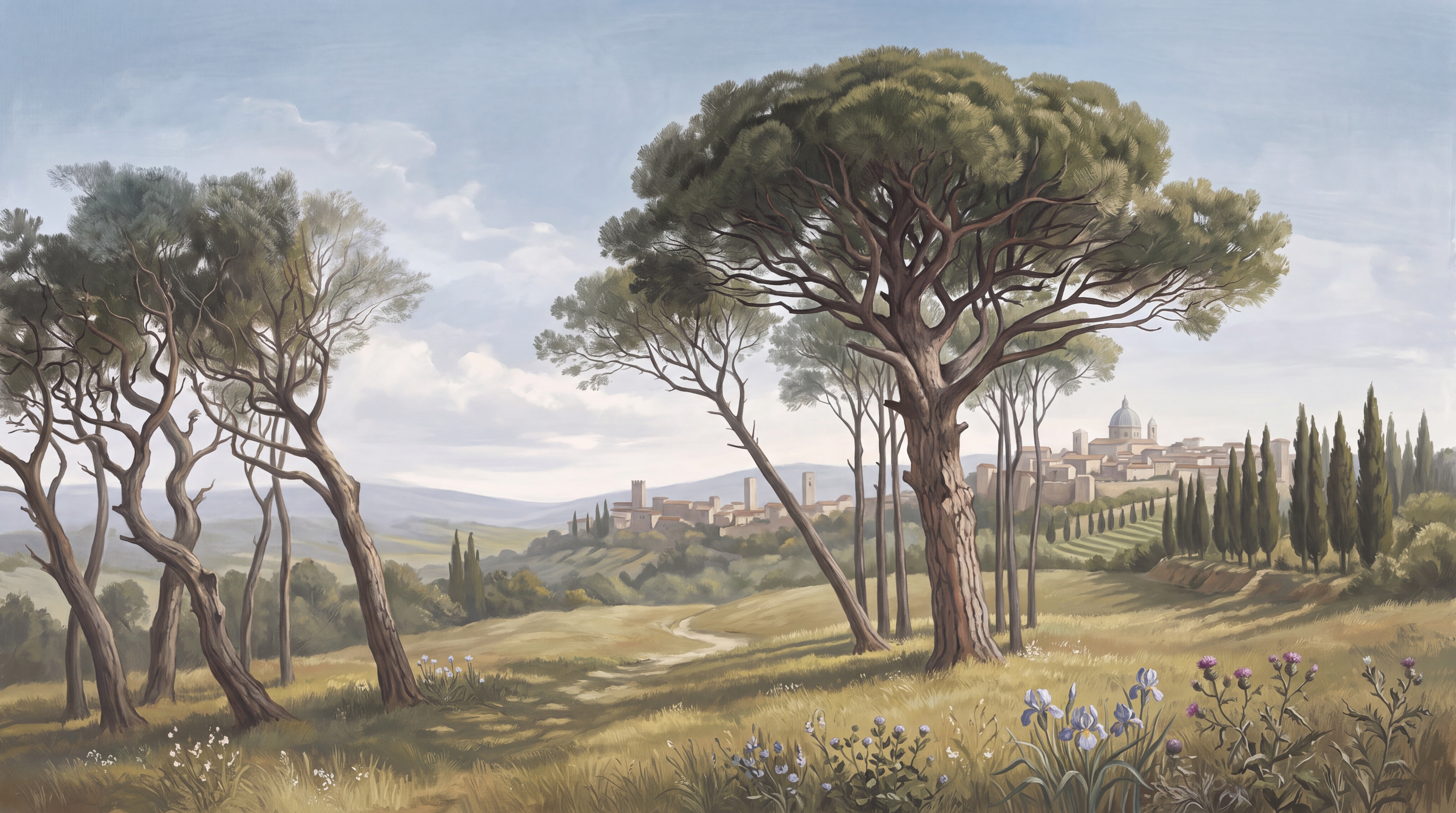 Olive Landscape Scenic Wallpaper Mural, Peel-and-stick Finish