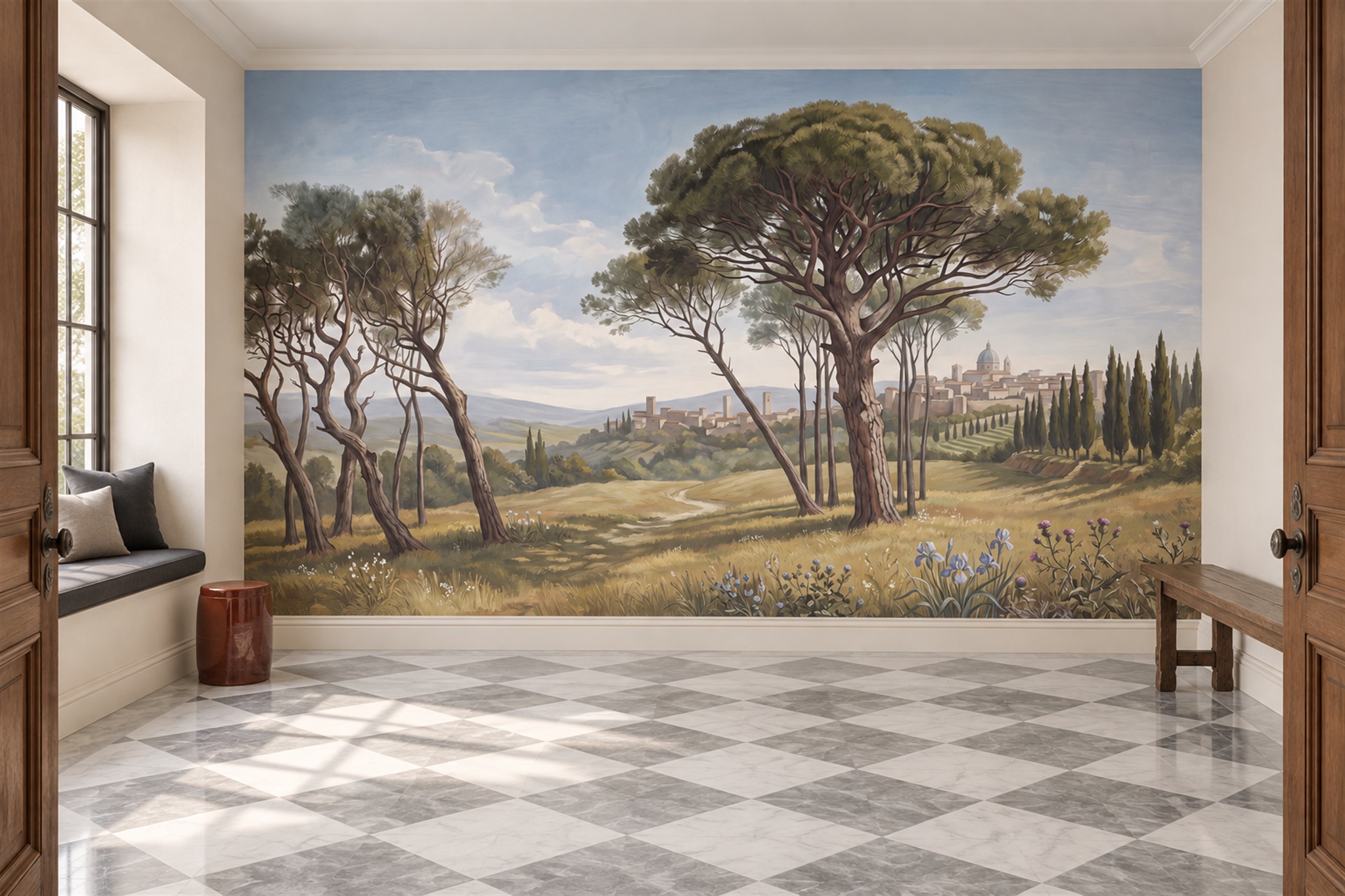 Olive Landscape Scenic Wallpaper Mural Accent-wall-wallpaper-murals, Peel-and-stick Finish
