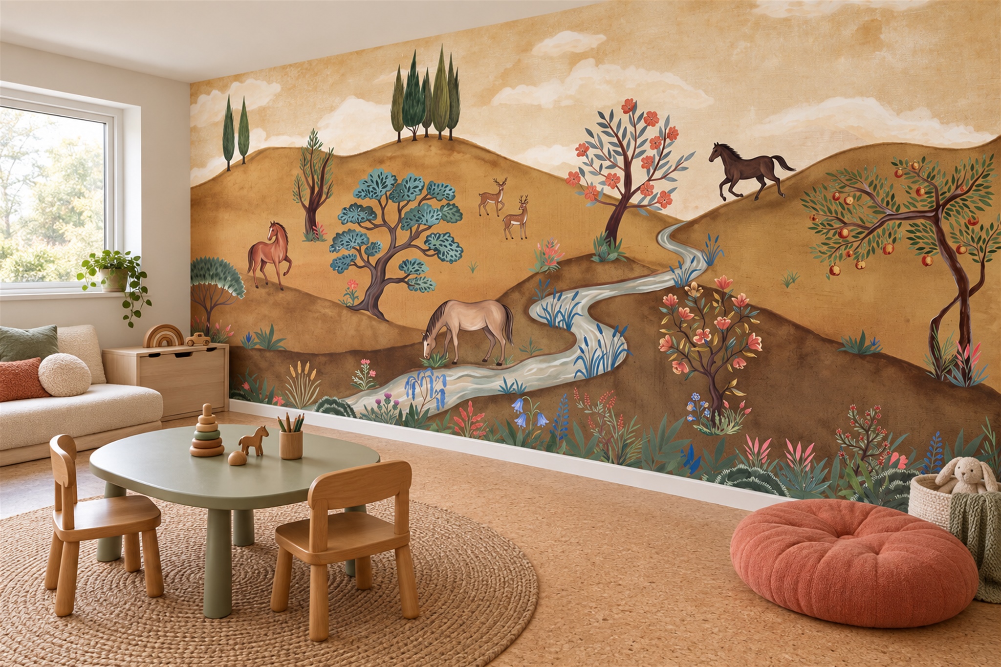 Ochre Pattern Decorative Abstract Wallpaper Mural Playroom-wallpaper-murals, Peel-and-stick Finish