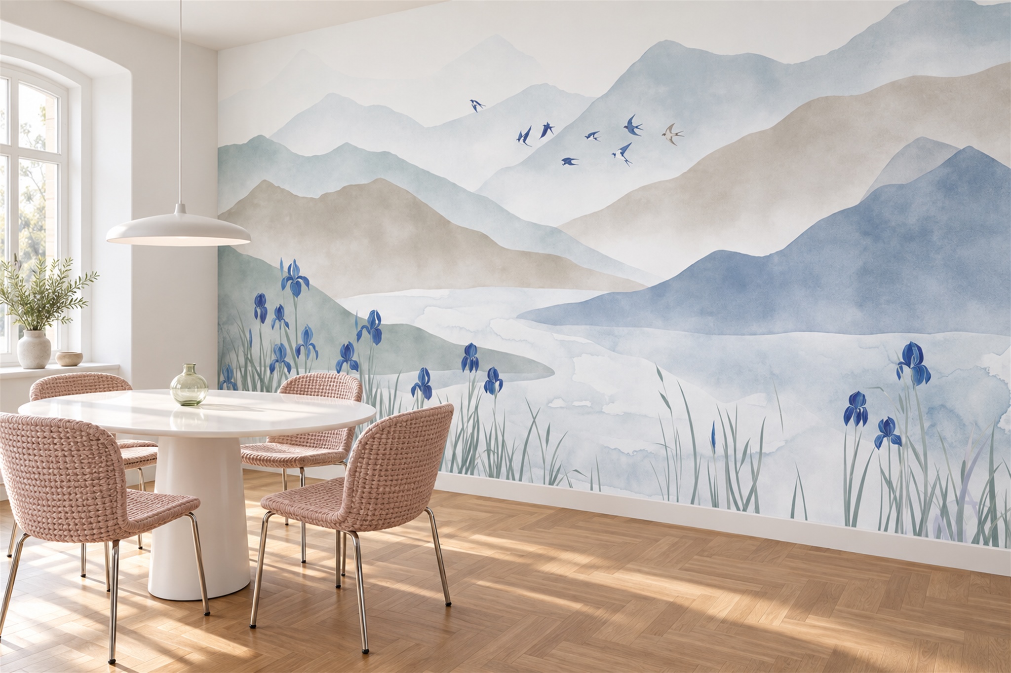 Blue Pattern Decorative Wallpaper Mural Layered Layered Wallpaper Mural Home-office-wallpaper-murals, Peel-and-stick Finish