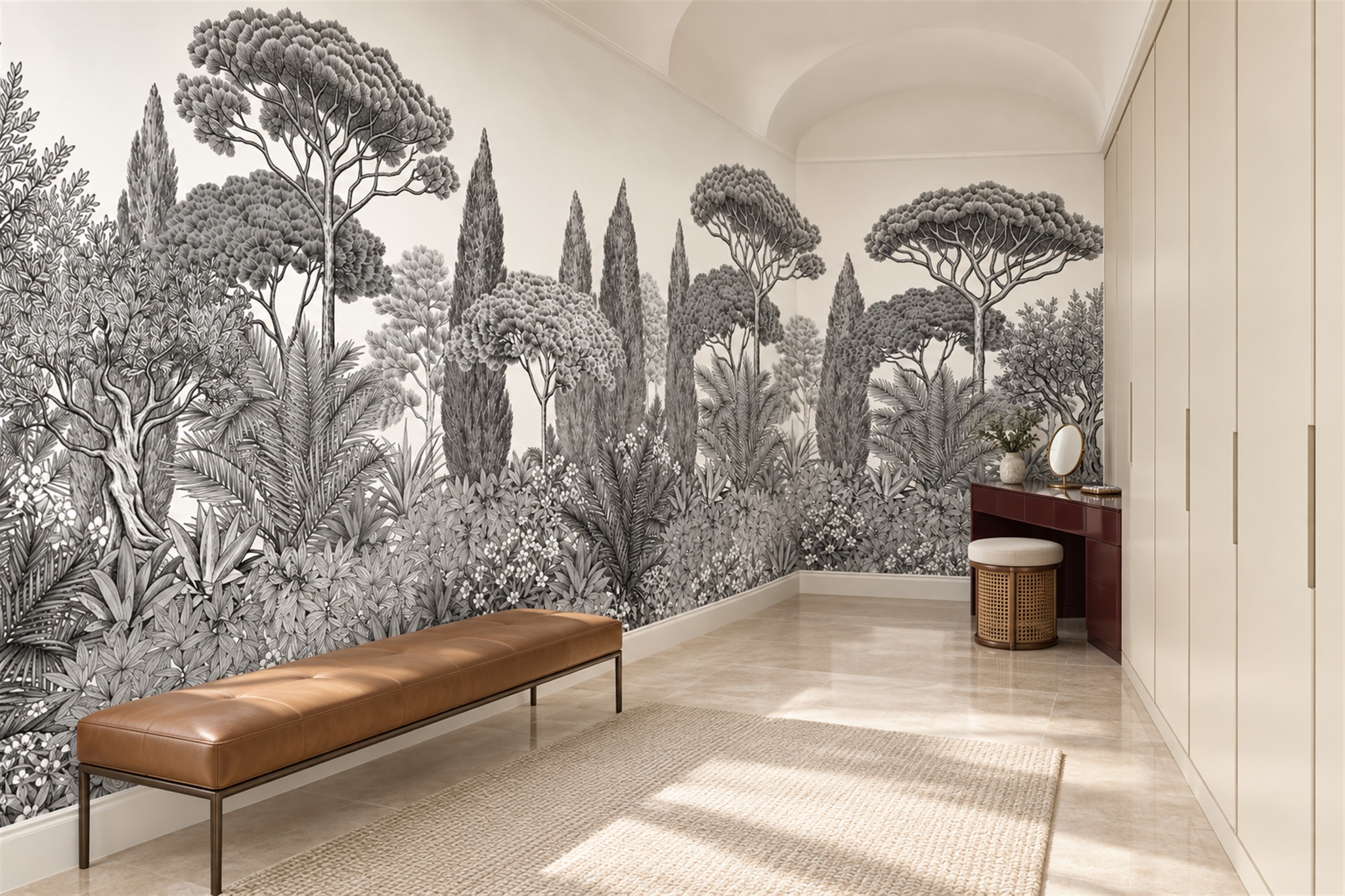 Grey Scenic Scenic Layered Wallpaper Mural Accent-wall-wallpaper-murals, Peel-and-stick Finish