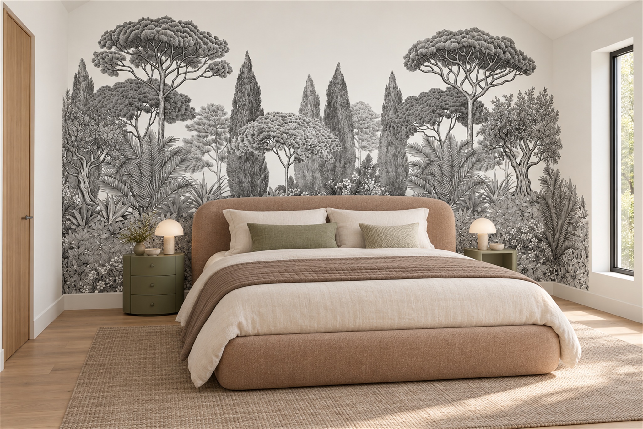 Grey Scenic Scenic Layered Wallpaper Mural Bedroom-wallpaper-murals, Peel-and-stick Finish