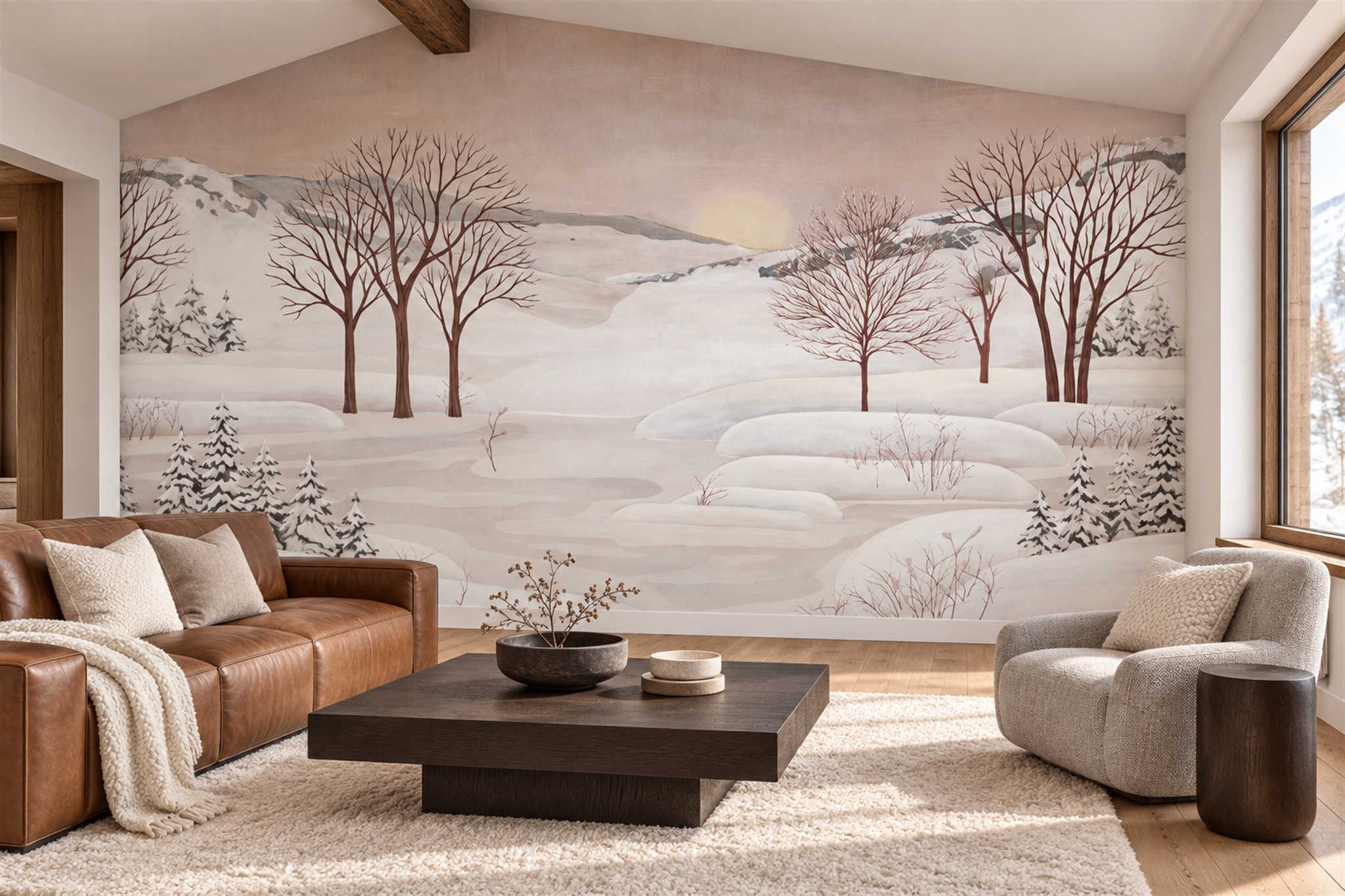Quiet Snowy Woodland With Bare Trees Wallpaper Mural — Wallpaper Mural Design, Peel-and-stick Finish