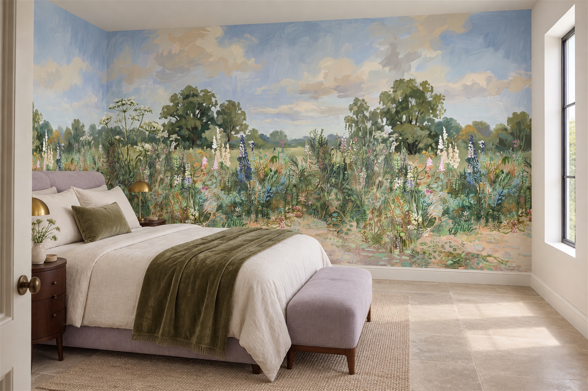Green Garden Scenic Decorative Wallpaper Mural Bedroom-wallpaper-murals, Peel-and-stick Finish