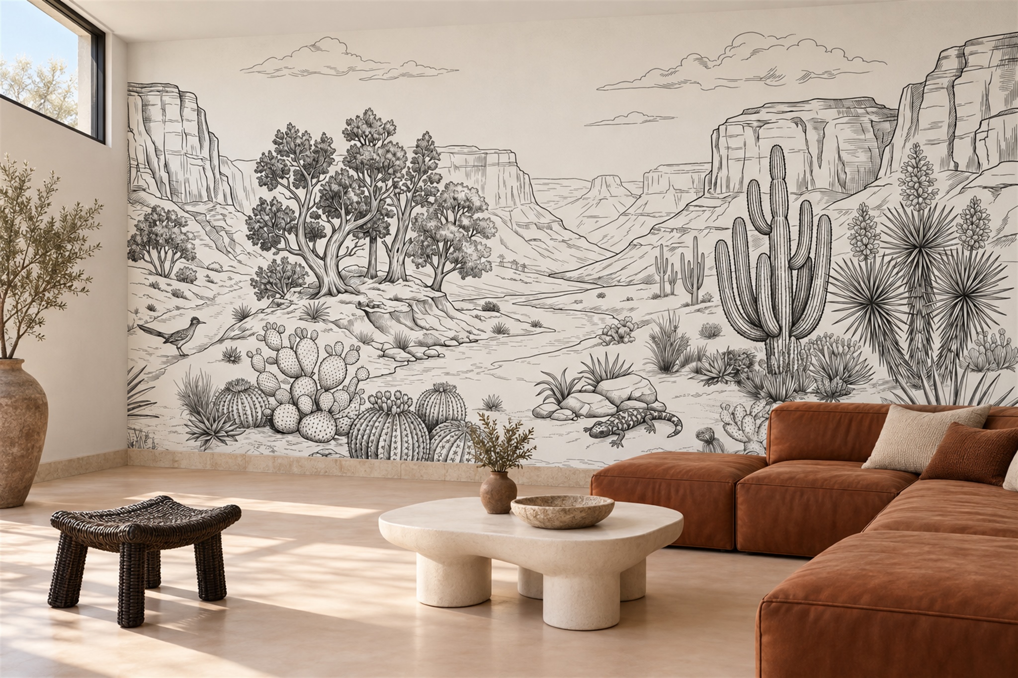 Grey Desert Landscape Wallpaper Mural, Peel-and-stick Finish