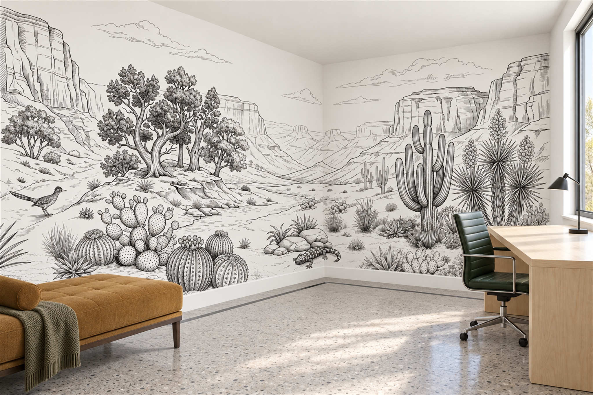 Grey Desert Landscape Wallpaper Mural, Peel-and-stick Finish