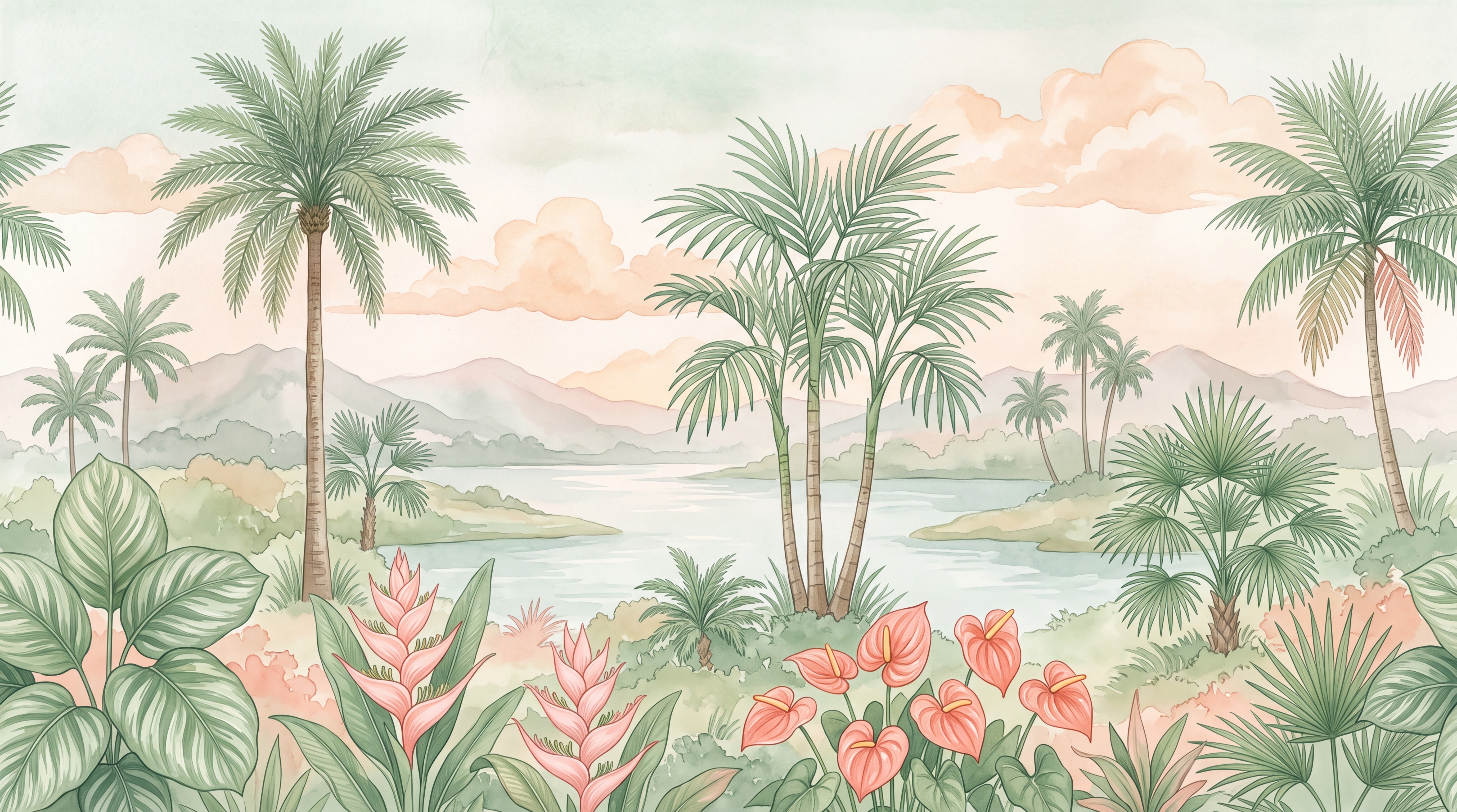 Mint Palm Artful Wallpaper Mural, Peel-and-stick Finish