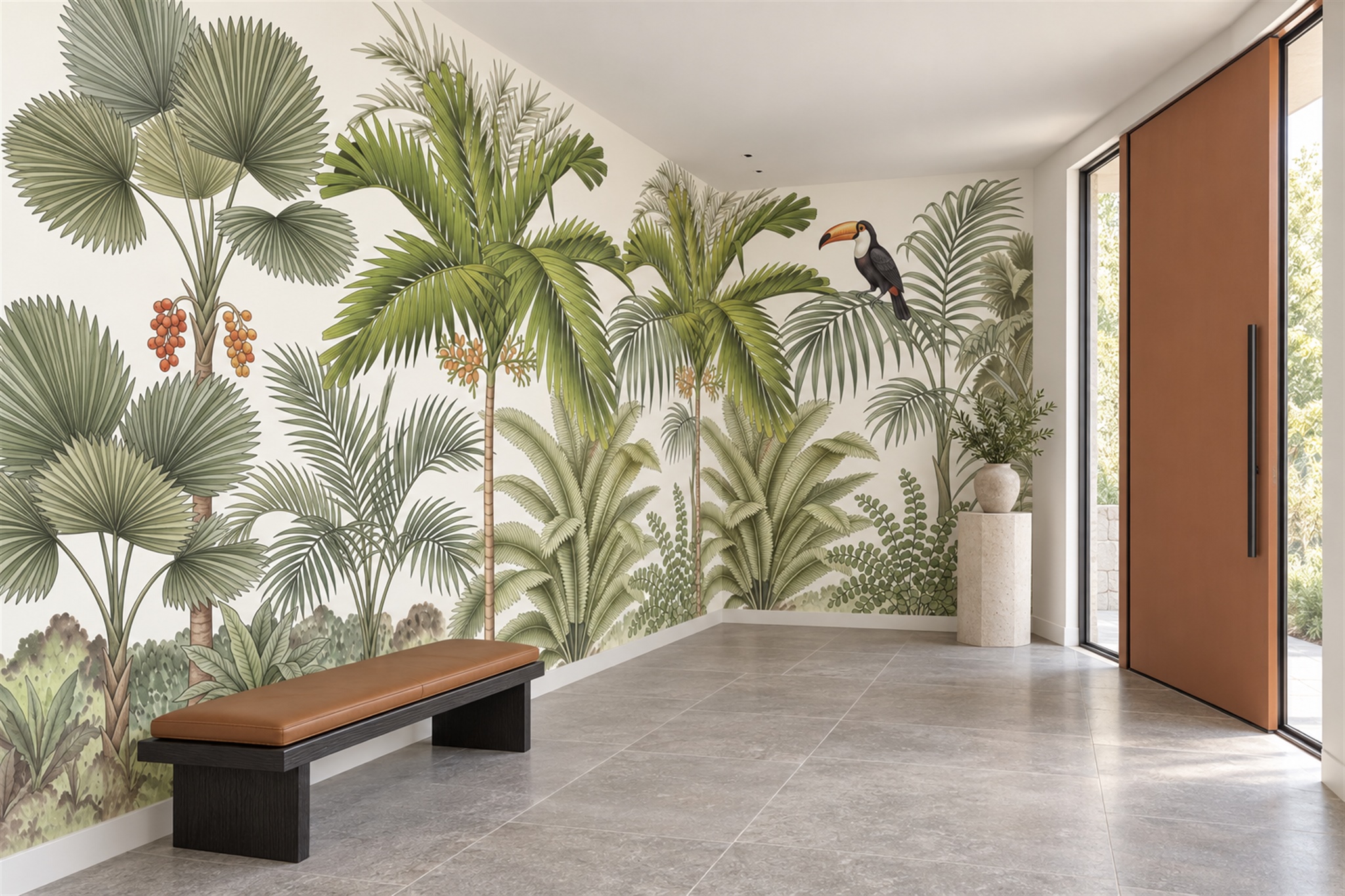 Green Pattern Decorative Abstract Wallpaper Mural Entryway-wallpaper-murals, Peel-and-stick Finish