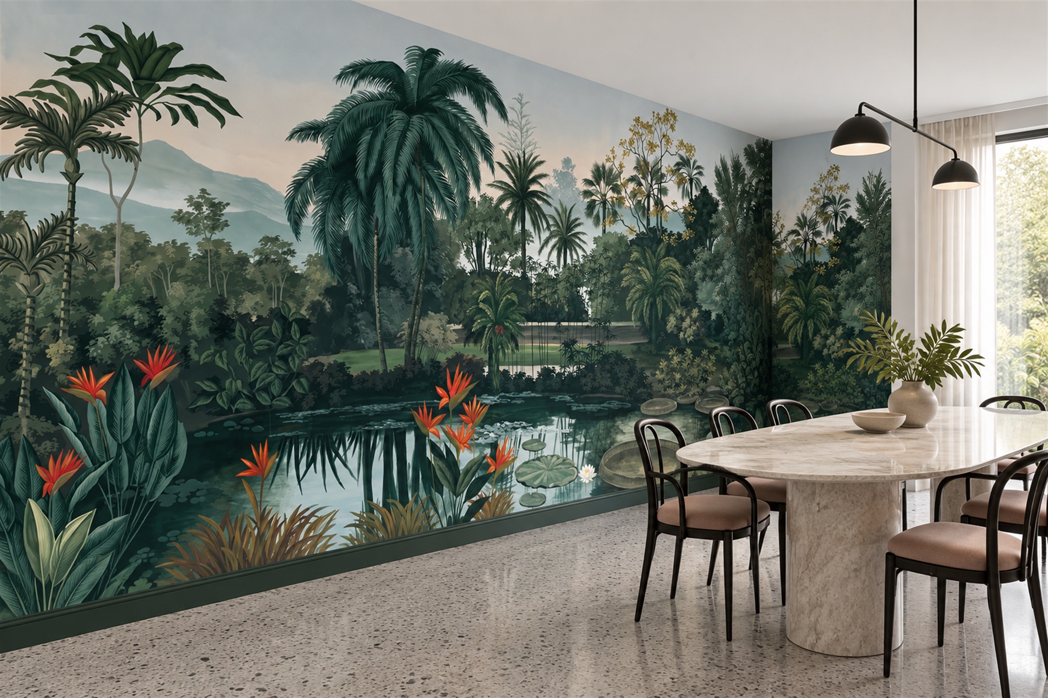 Teal Pattern Decorative Textured Wallpaper Mural Dining-room-wallpaper-murals, Shown In A Dining Room, Peel-and-stick Finish