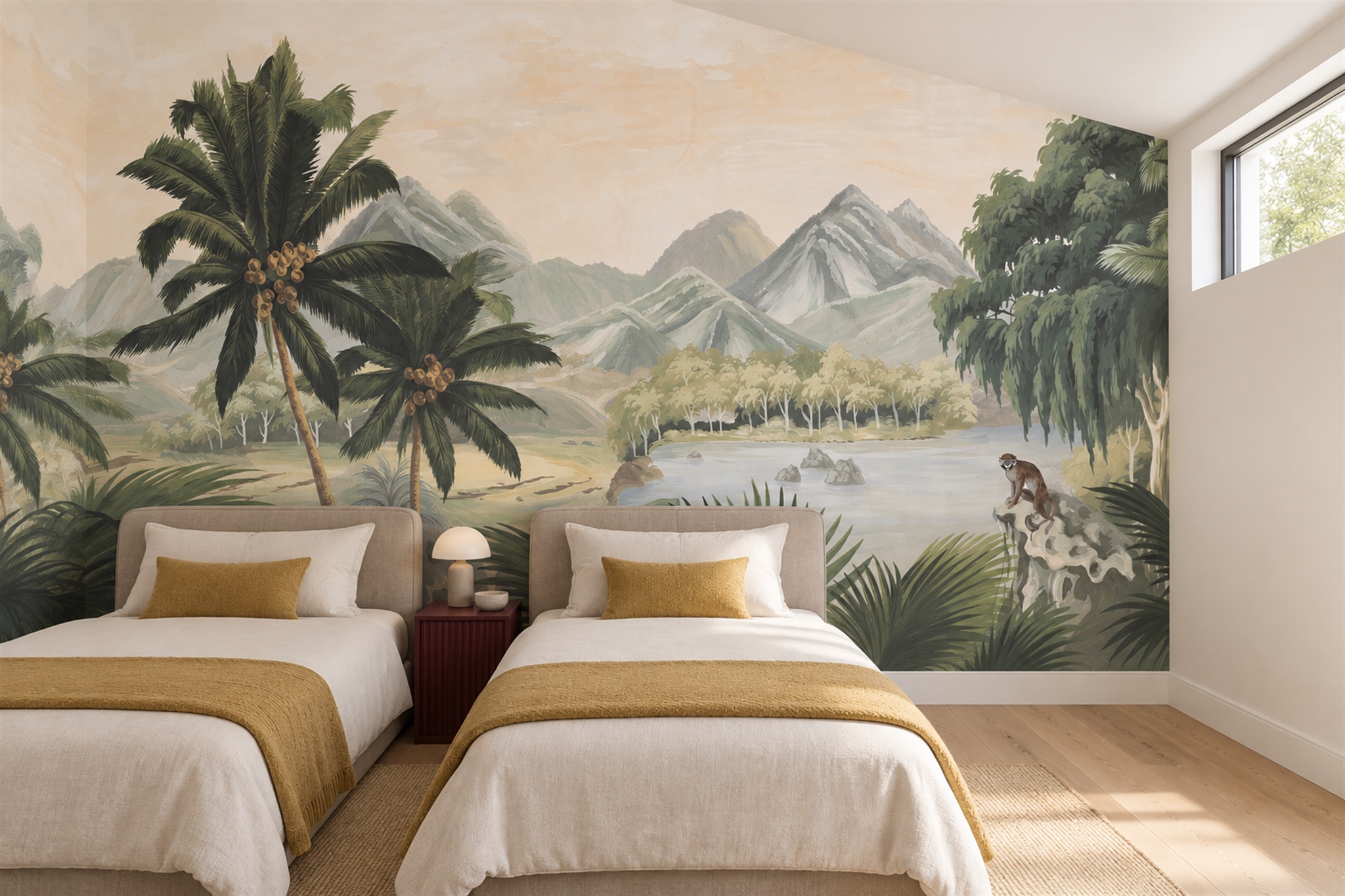 Olive Jungle Scenic Wallpaper Mural Bedroom-wallpaper-murals, Peel-and-stick Finish