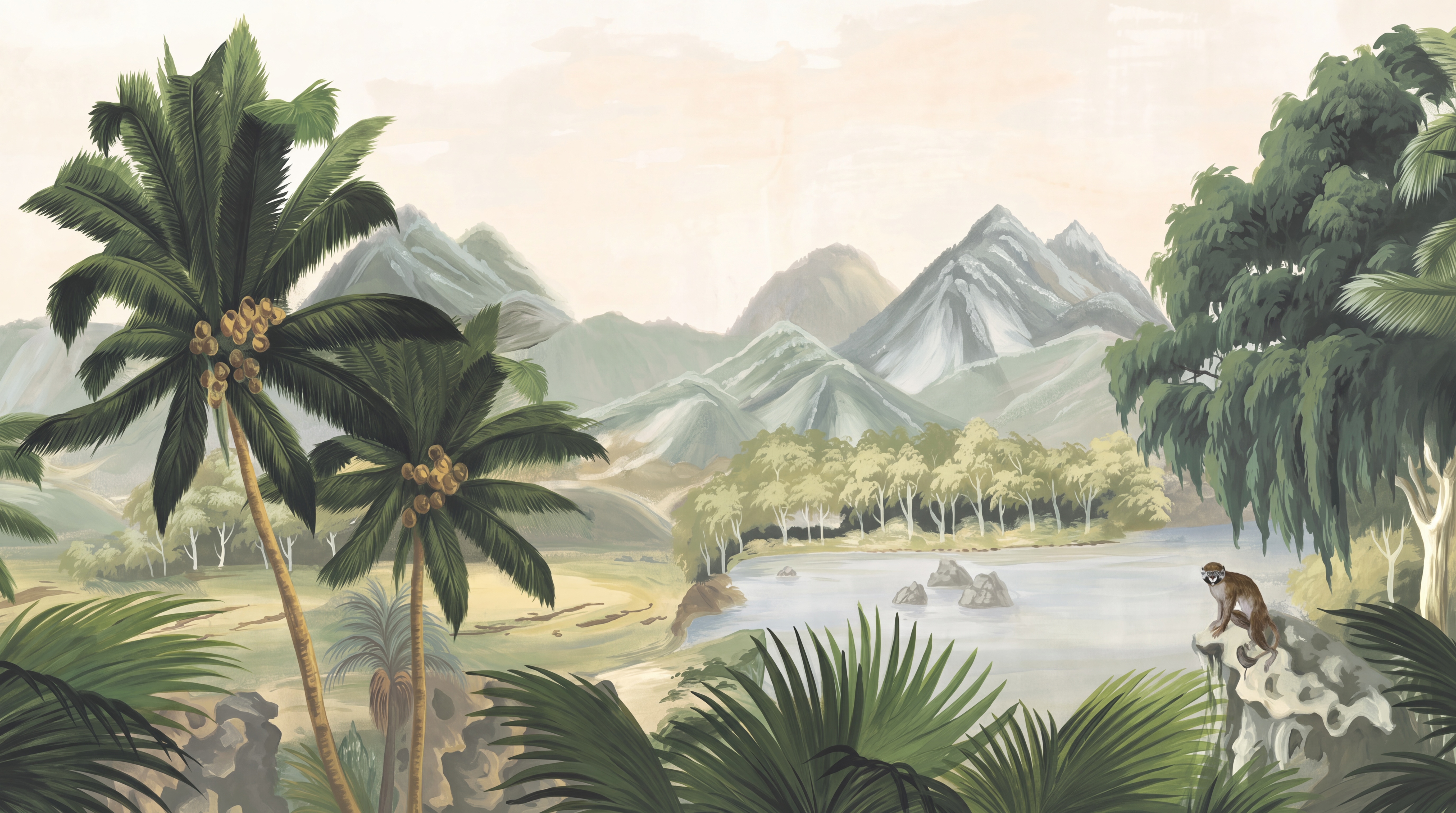 Olive Jungle Scenic Wallpaper Mural, Peel-and-stick Finish