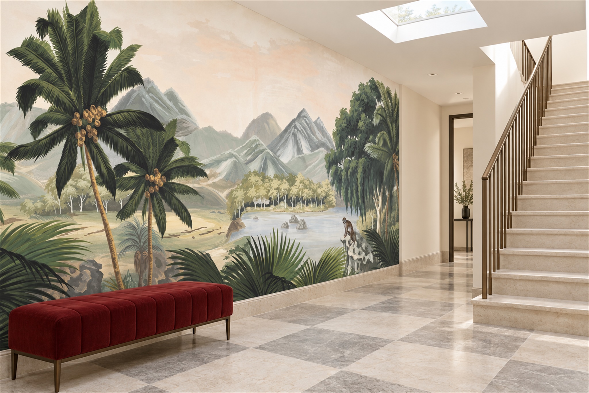 Olive Jungle Scenic Wallpaper Mural Accent-wall-wallpaper-murals, Peel-and-stick Finish
