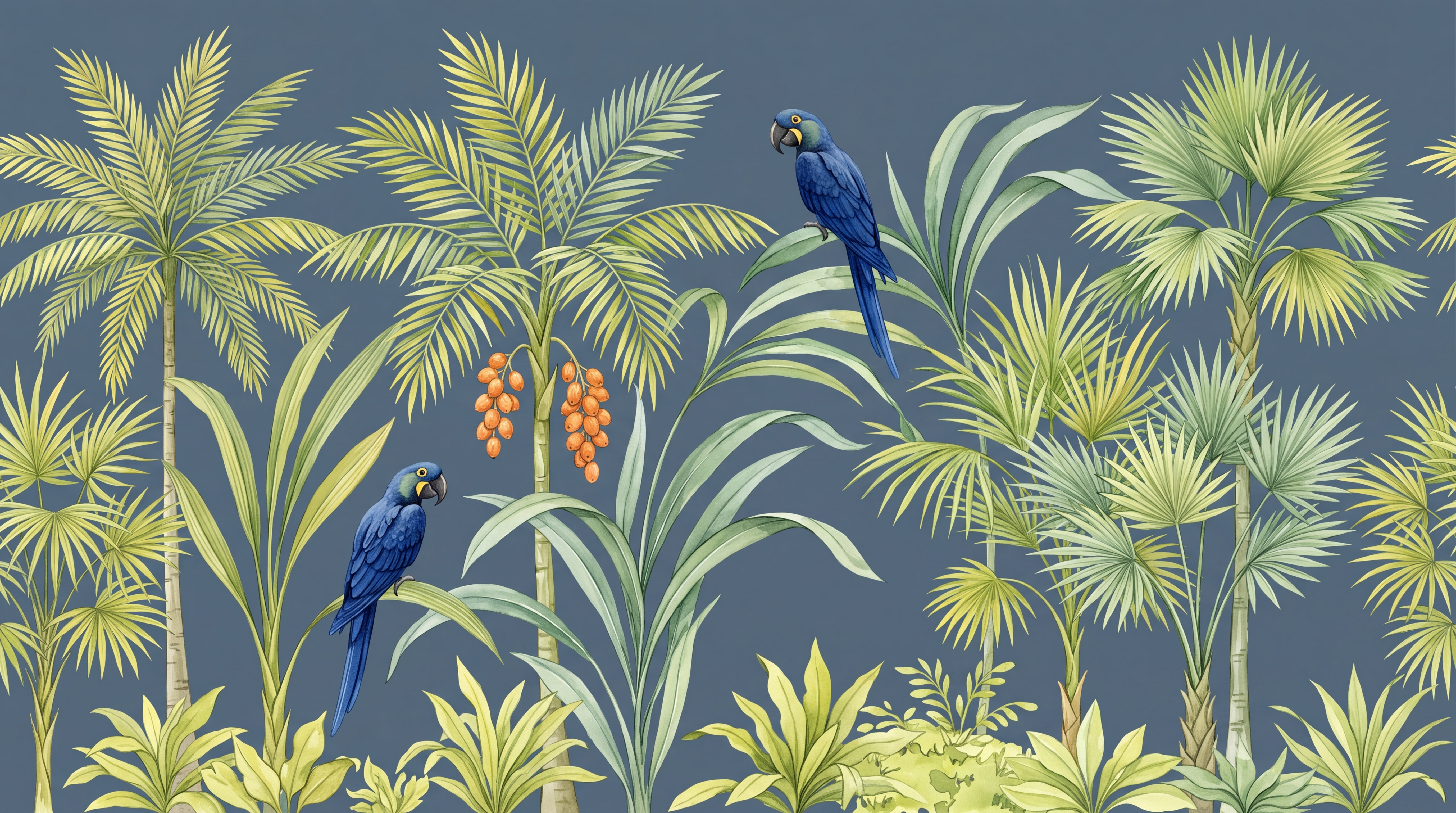 Blue Parrot Illustrated Wallpaper Mural, Peel-and-stick Finish