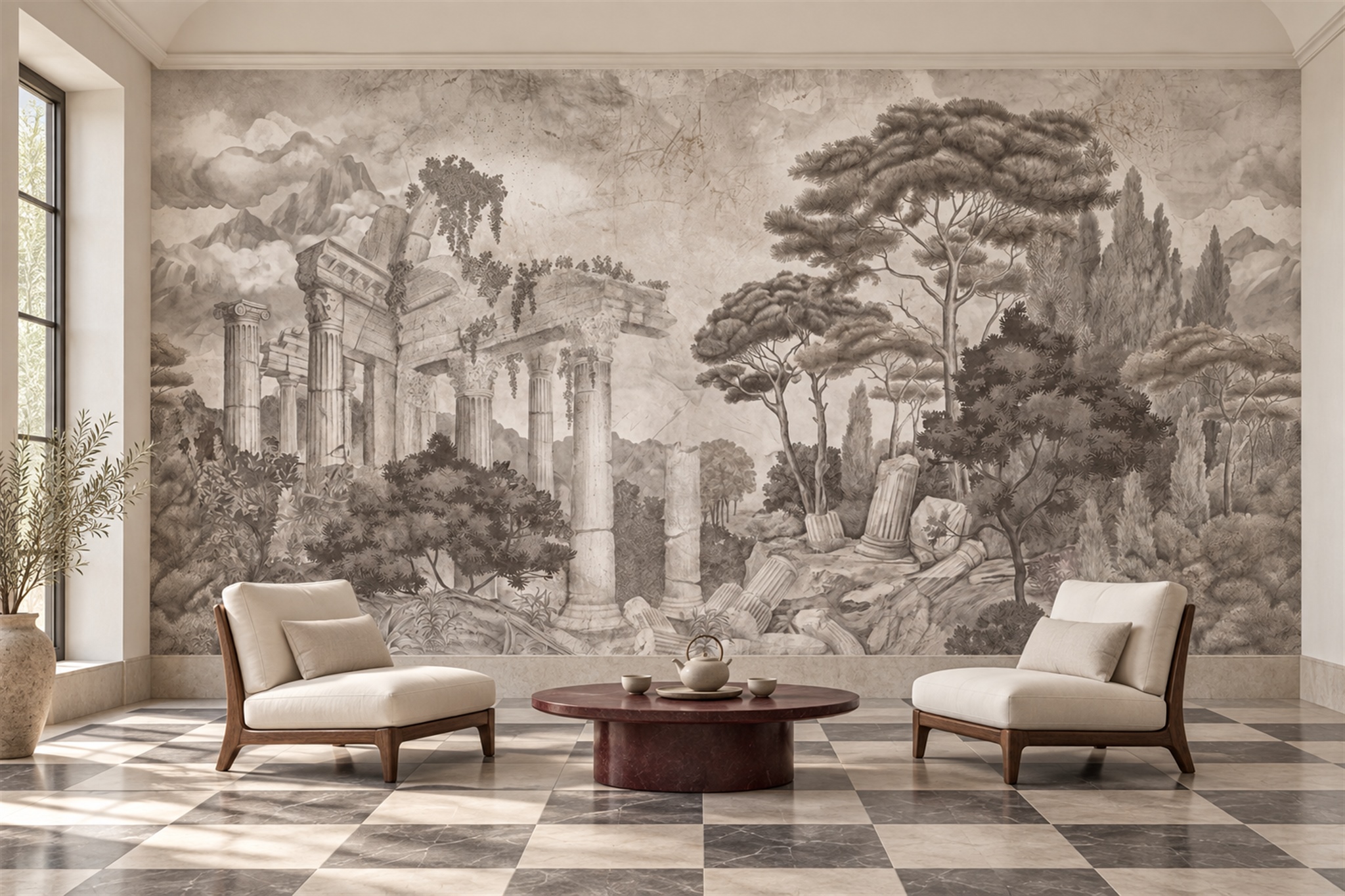 Taupe Pattern Decorative Organic Wallpaper Mural Accent-wall-wallpaper-murals, Peel-and-stick Finish