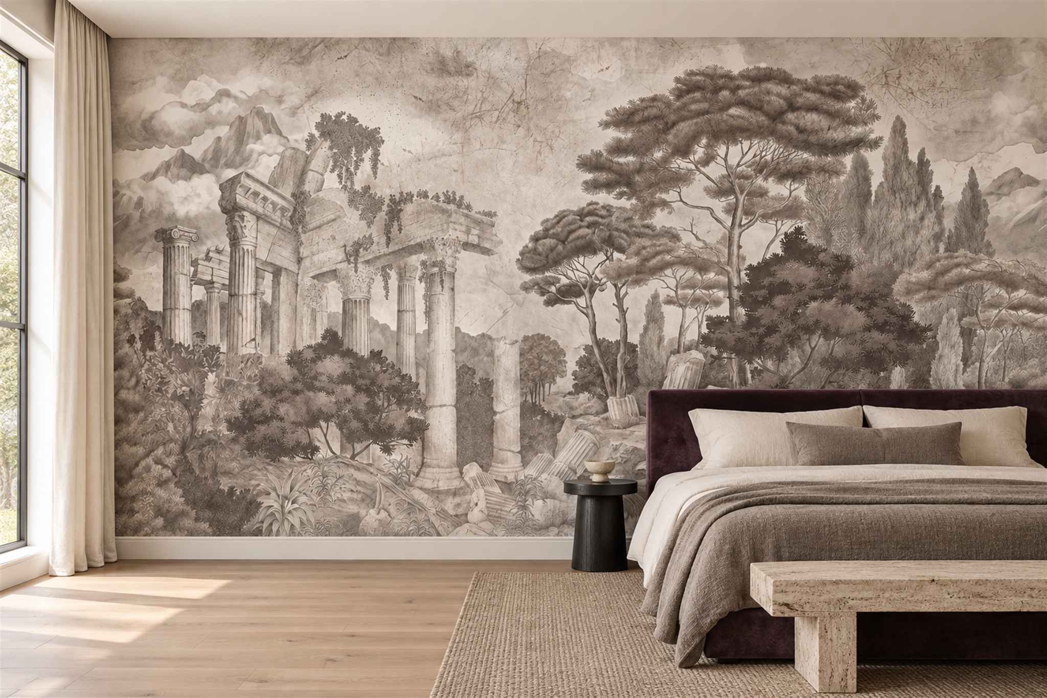 Taupe Pattern Decorative Organic Wallpaper Mural Bedroom-wallpaper-murals, Peel-and-stick Finish