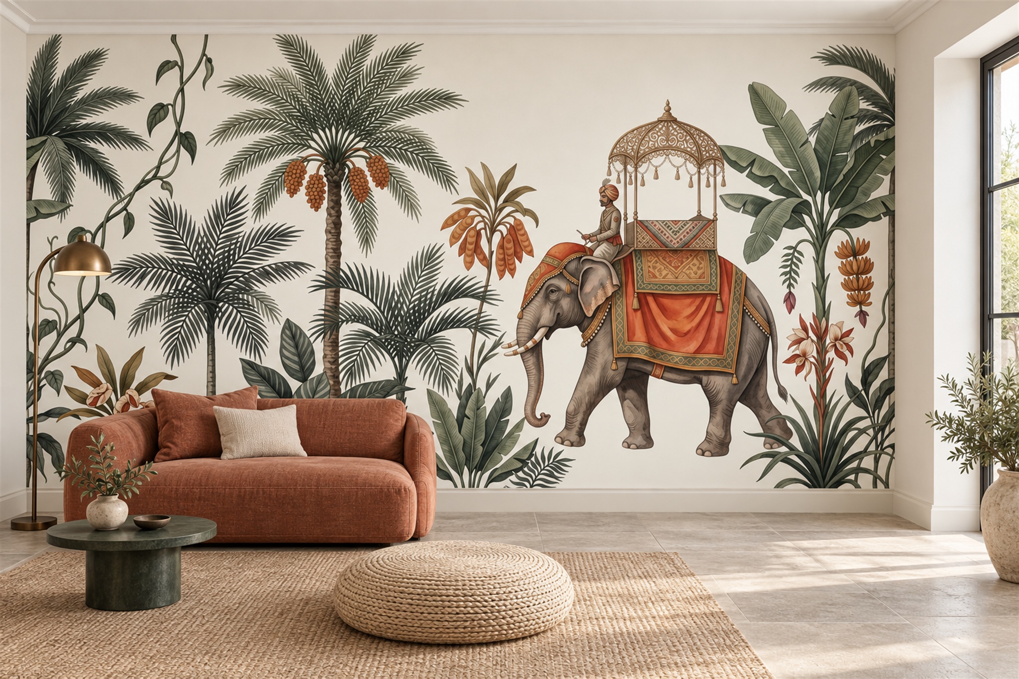 Green Elephant Wallpaper Mural, Peel-and-stick Finish