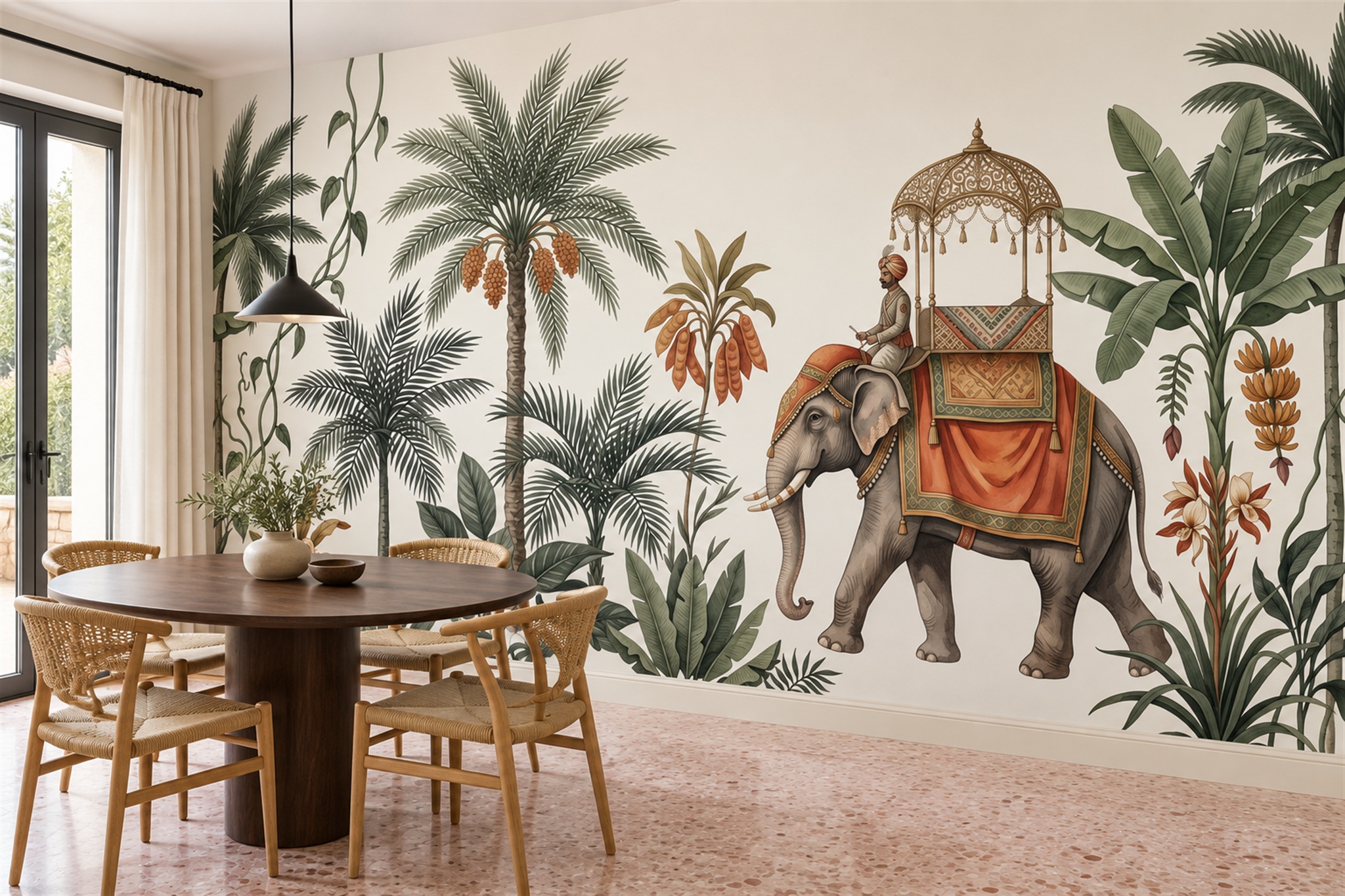 Green Elephant Wallpaper Mural, Peel-and-stick Finish