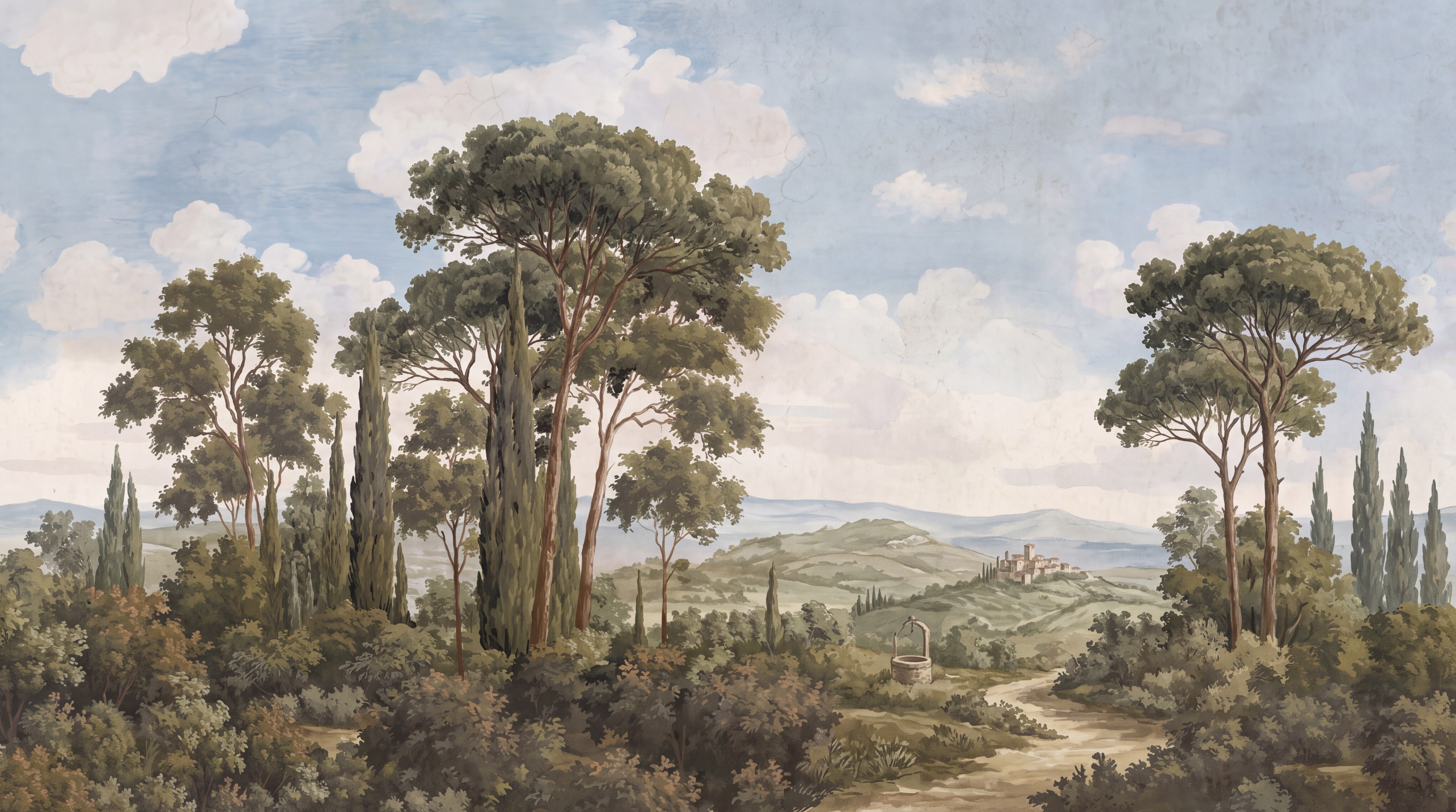 Olive Pine Scenic Wallpaper Mural, Peel-and-stick Finish
