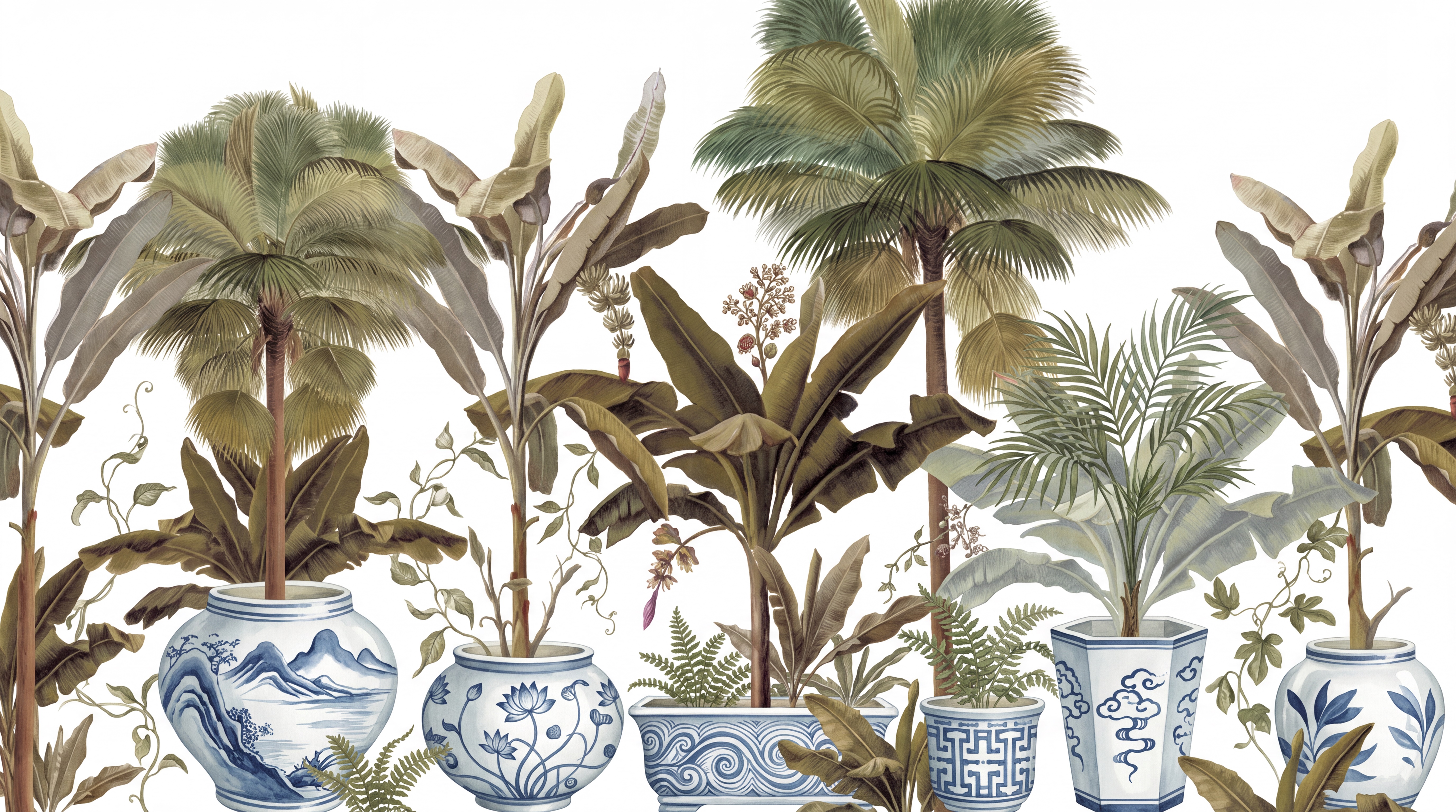 Olive Palm Artful Wallpaper Mural, Peel-and-stick Finish