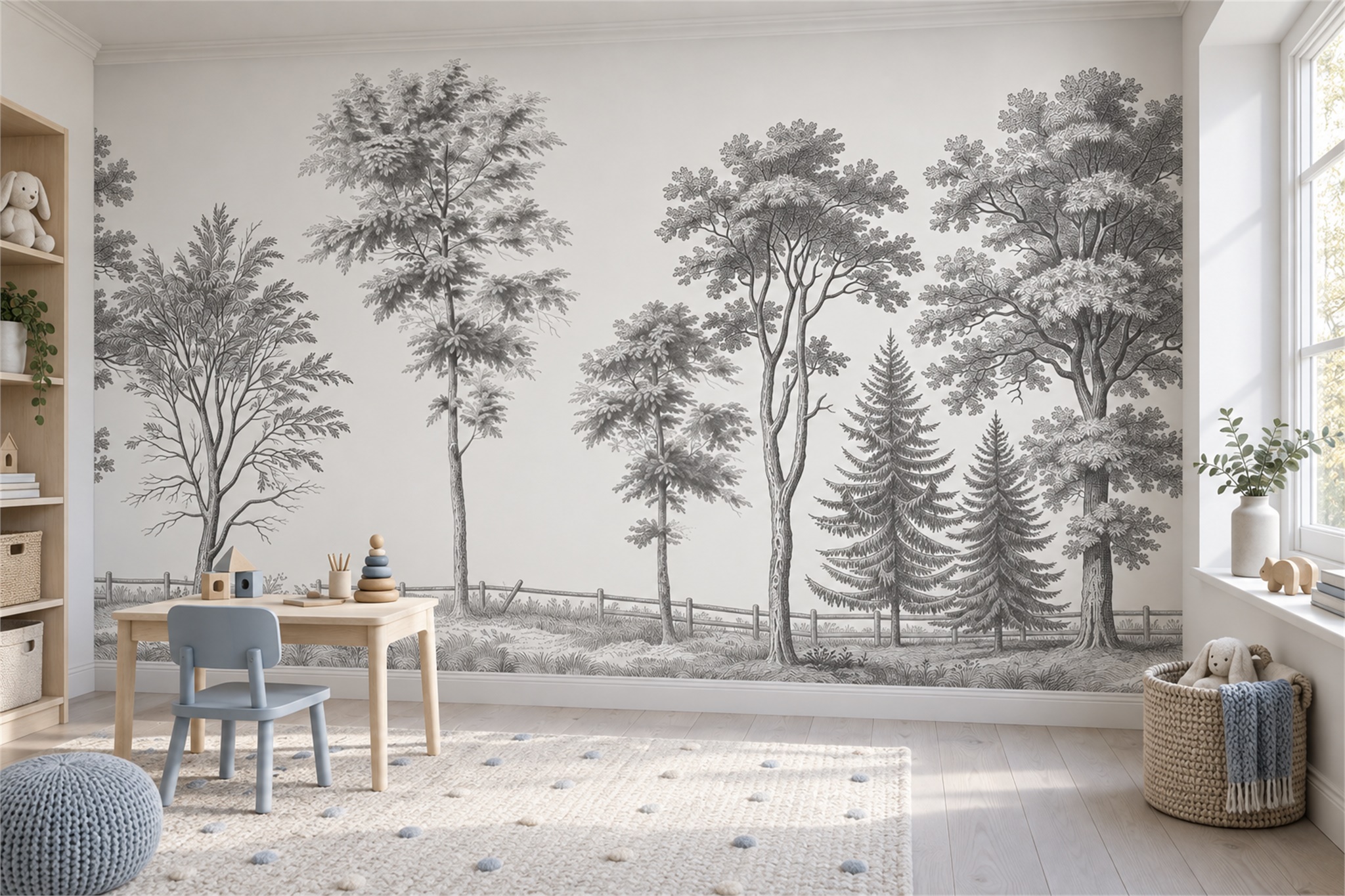 Grey Scenic Scenic Painterly Wallpaper Mural Hallway-wallpaper-murals, Peel-and-stick Finish