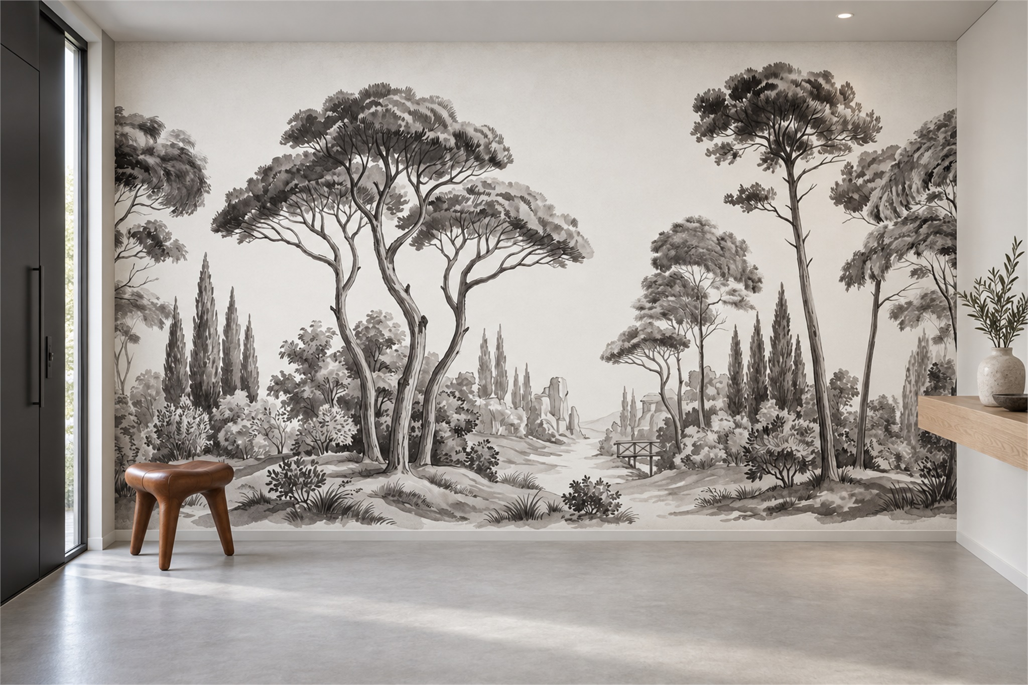 Grey Misty Artful Abstract Wallpaper Mural Entryway-wallpaper-murals, Peel-and-stick Finish