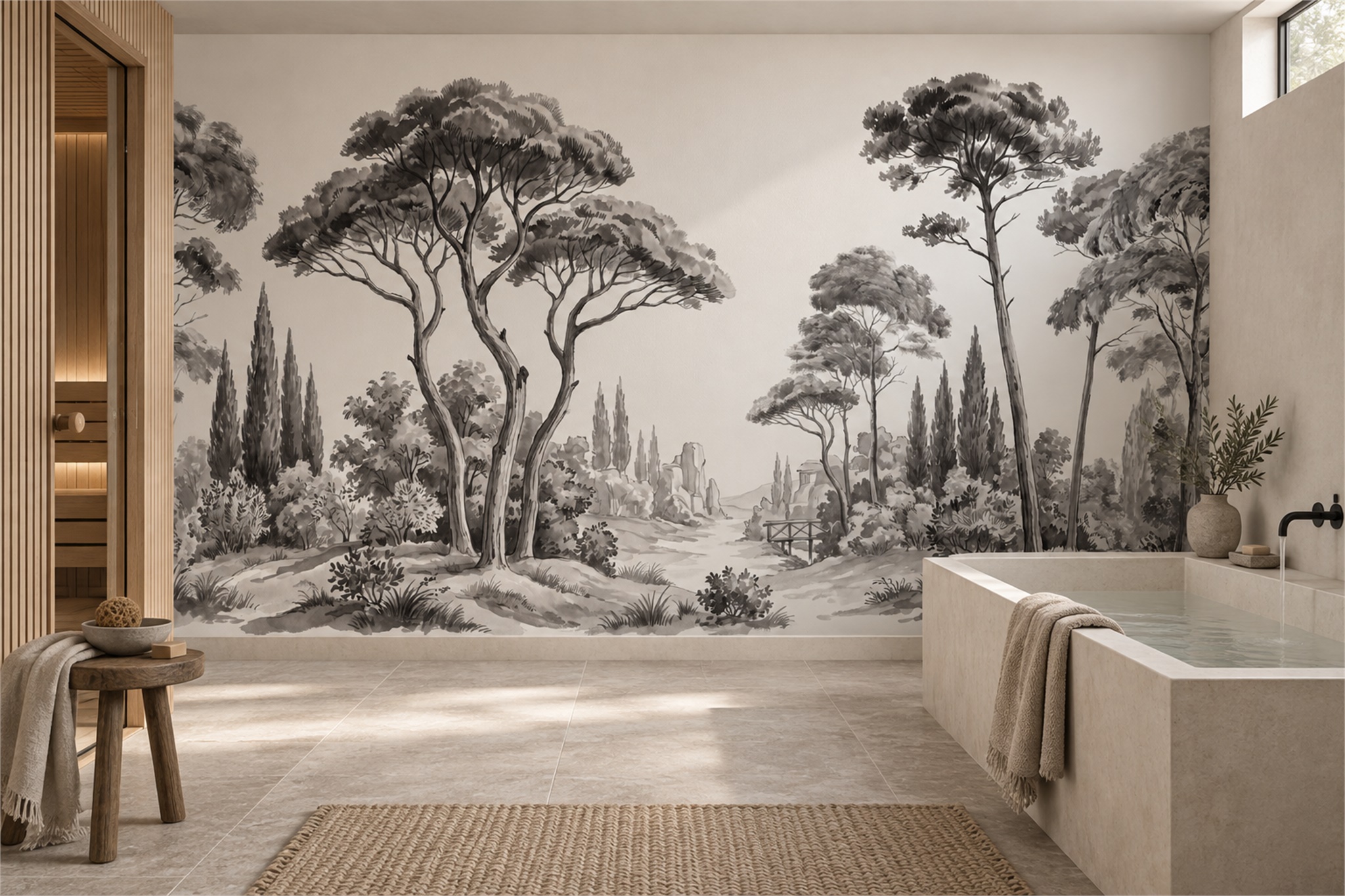Grey Misty Artful Abstract Wallpaper Mural Bathroom-wallpaper-murals, Peel-and-stick Finish