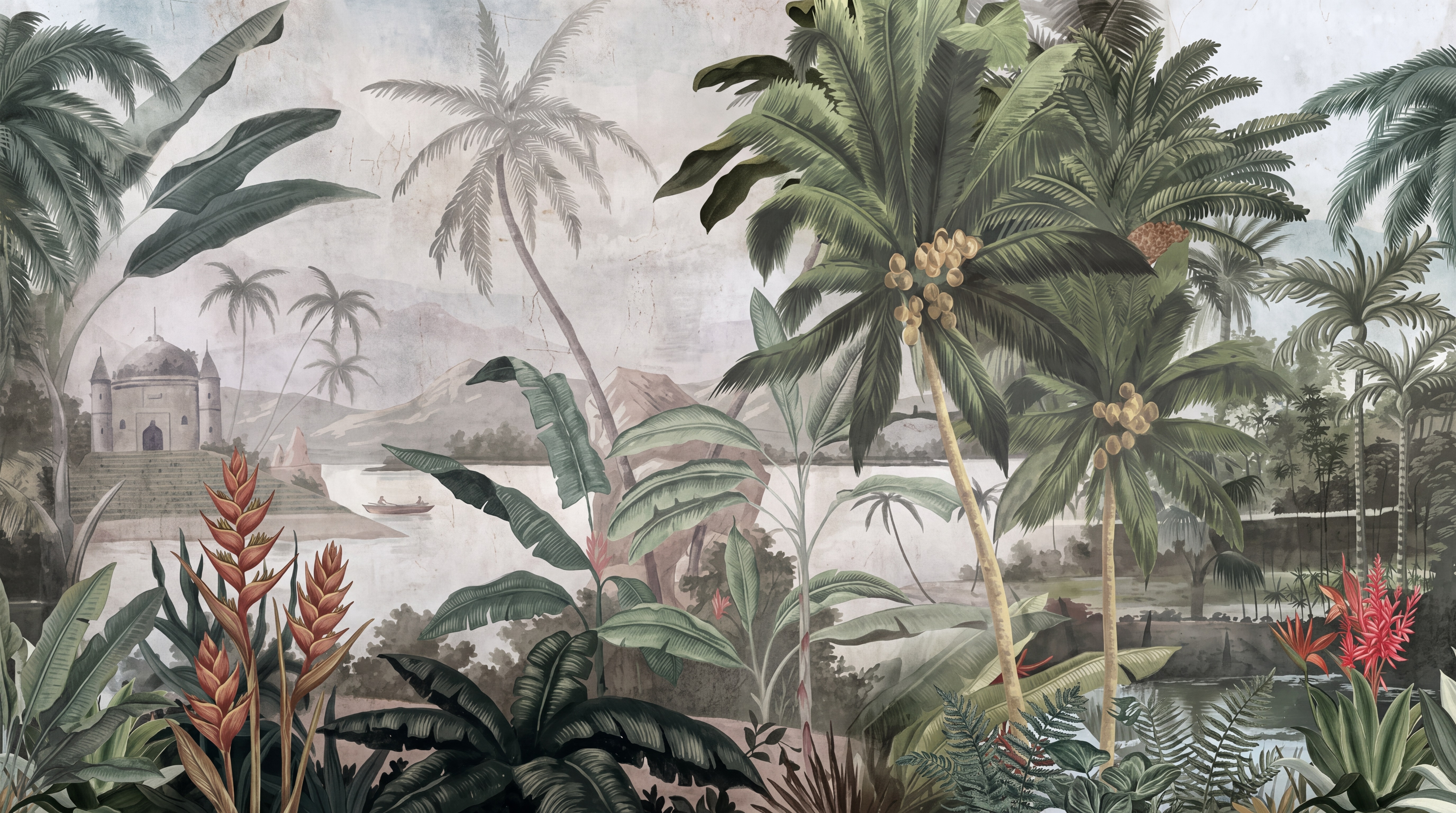 Green Jungle Scenic Layered Wallpaper Mural, Peel-and-stick Finish