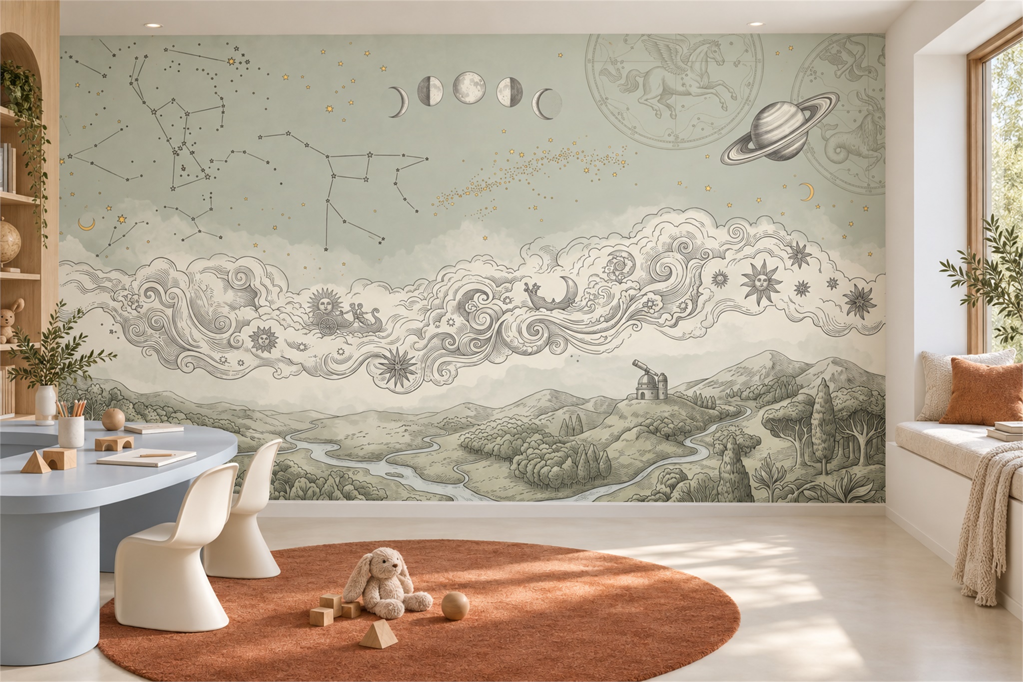 Sage Pattern Decorative Textured Wallpaper Mural Home-office-wallpaper-murals, Shown In A Home Office, Peel-and-stick Finish