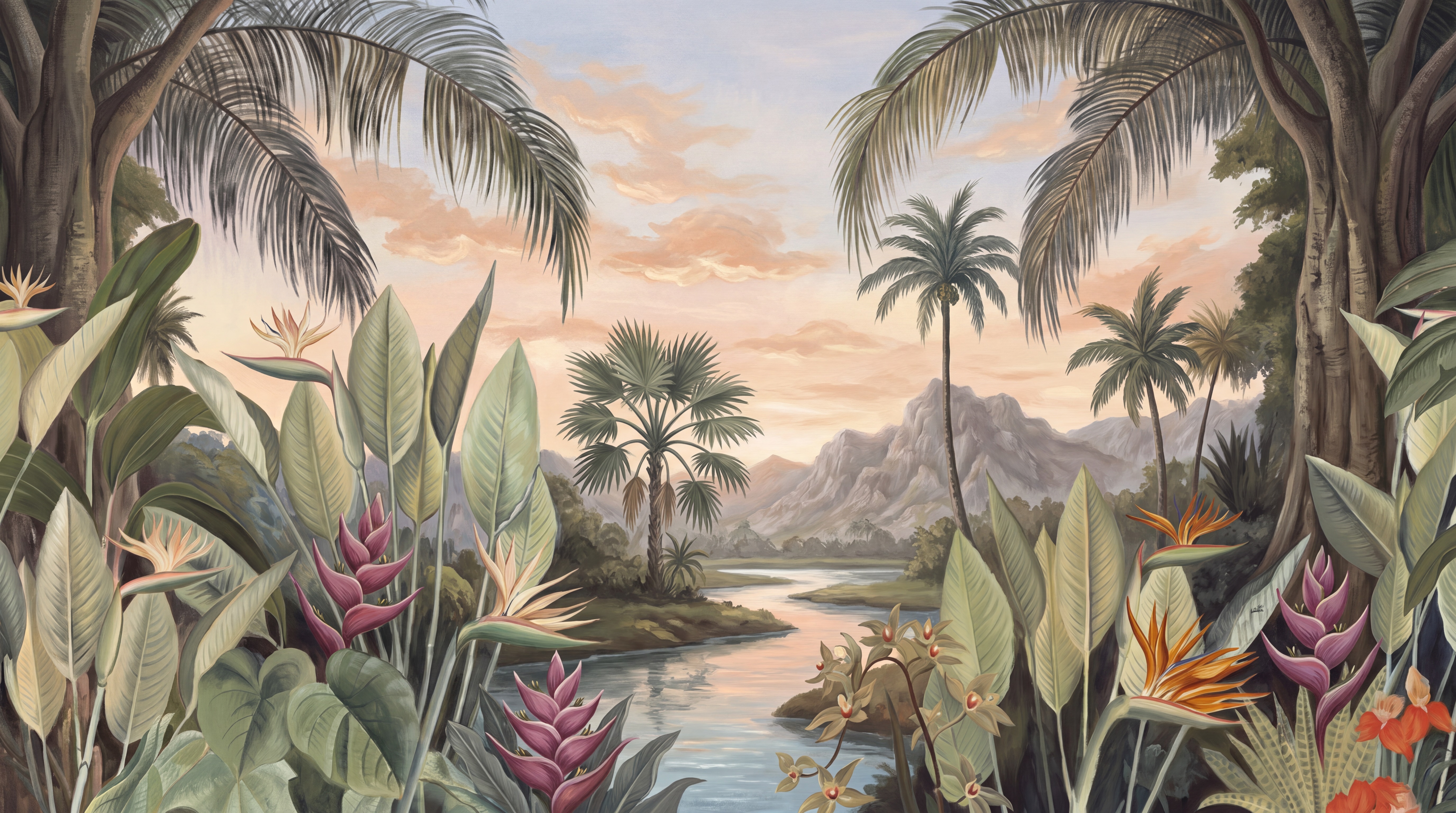 Peach Jungle Scenic Wallpaper Mural, Peel-and-stick Finish
