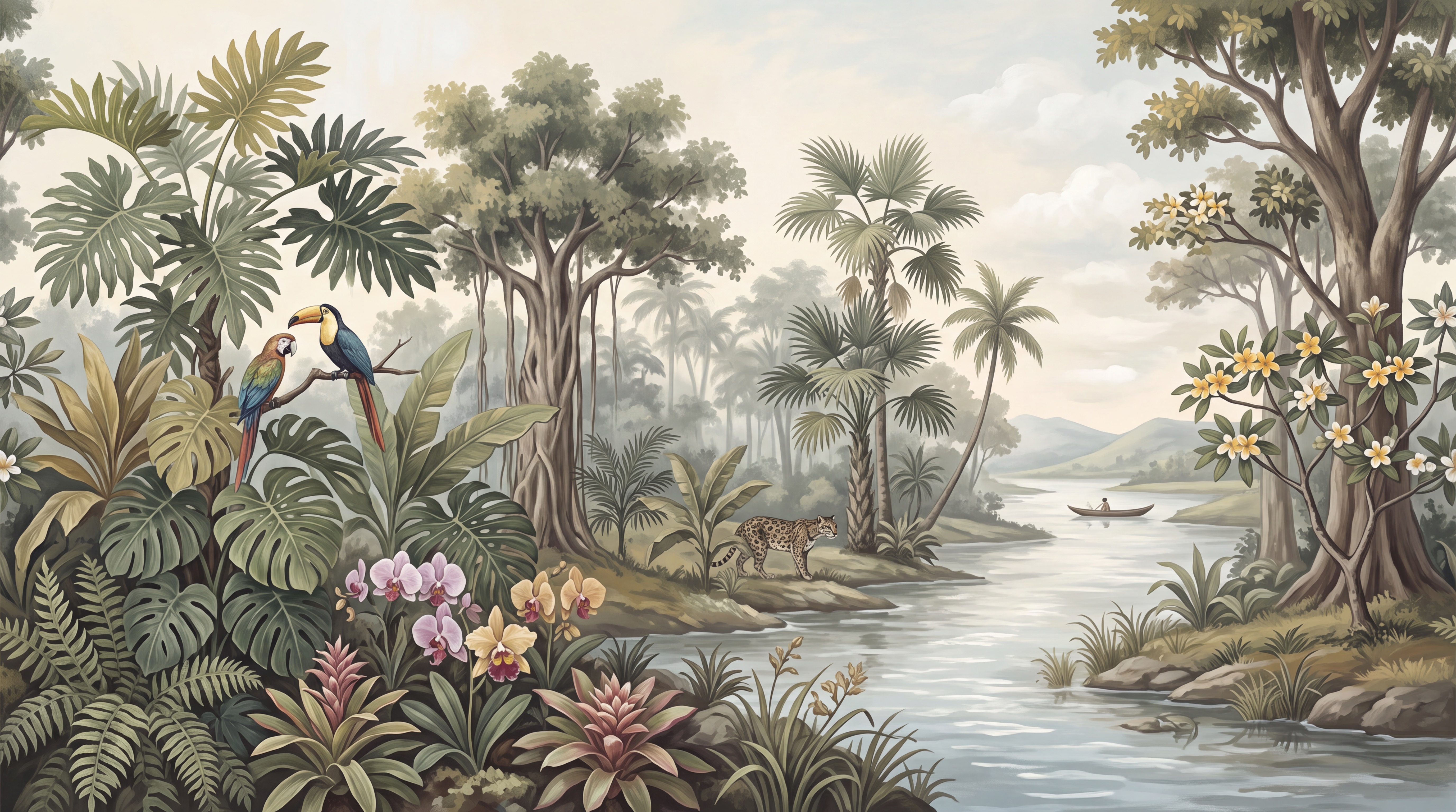 Sage River Scenic Decorative Wallpaper Mural, Peel-and-stick Finish