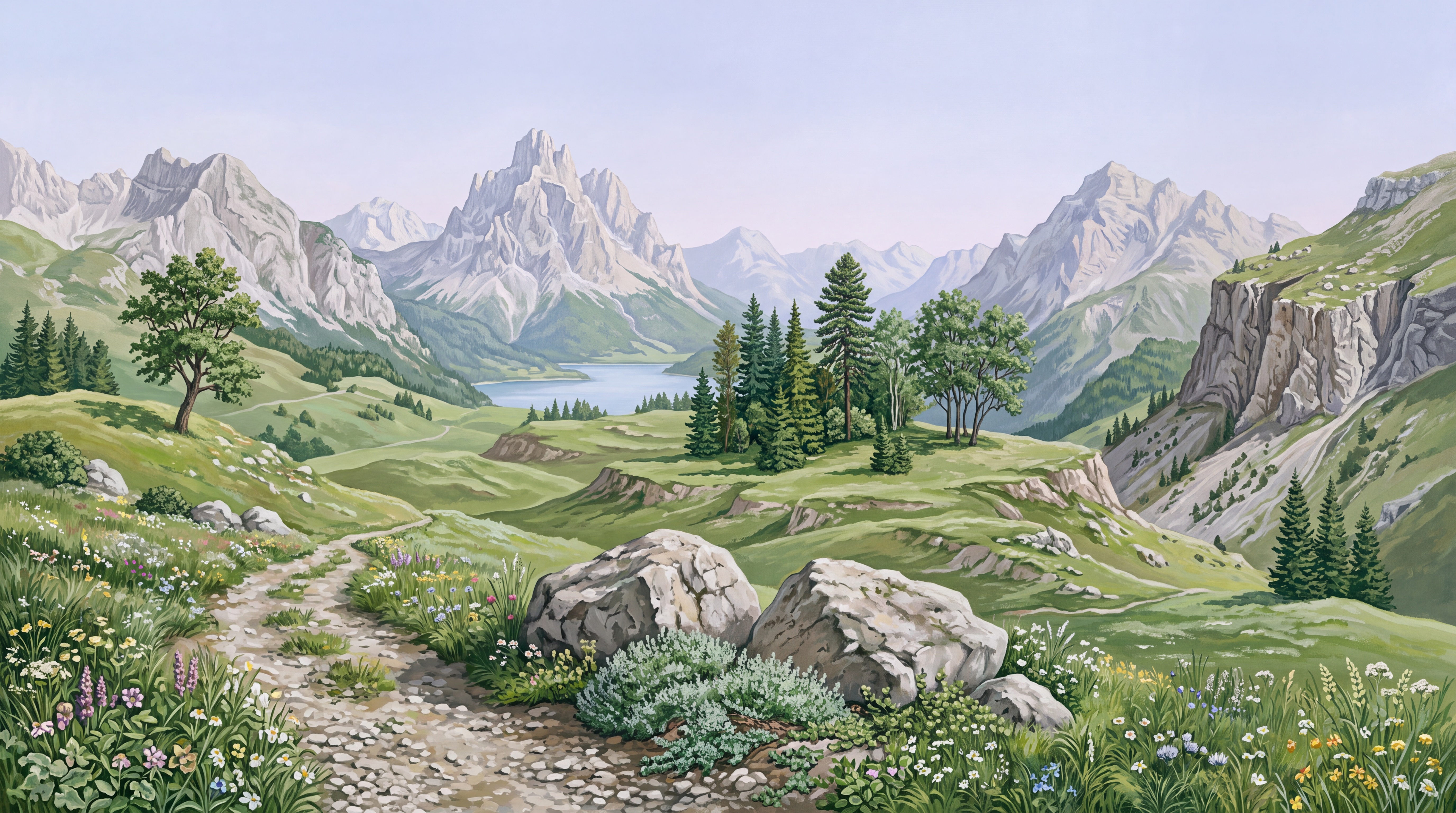 Green Alpine Scenic Wallpaper Mural, Peel-and-stick Finish