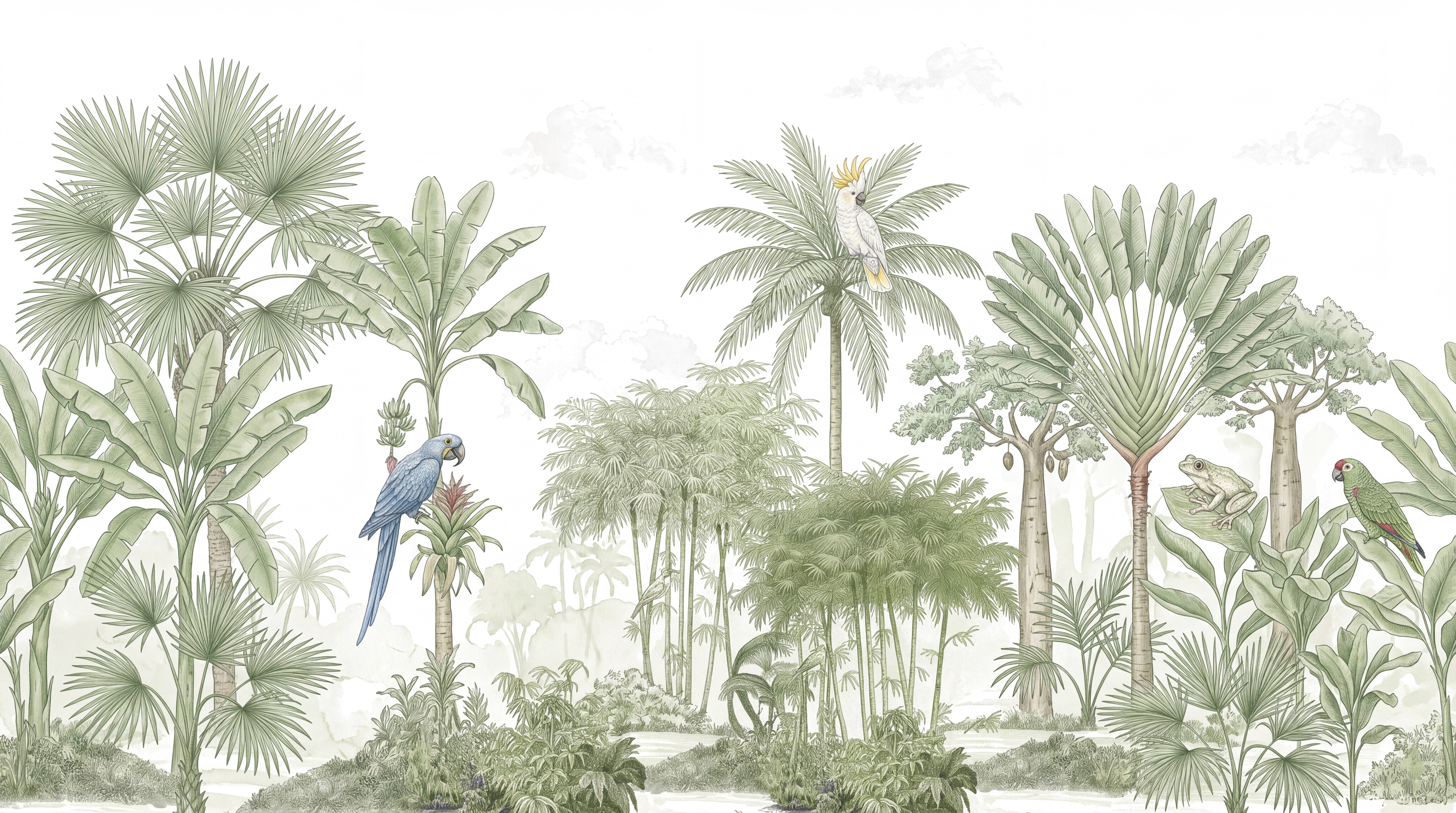 Sage Tropical Artful Layered Wallpaper Mural, Peel-and-stick Finish