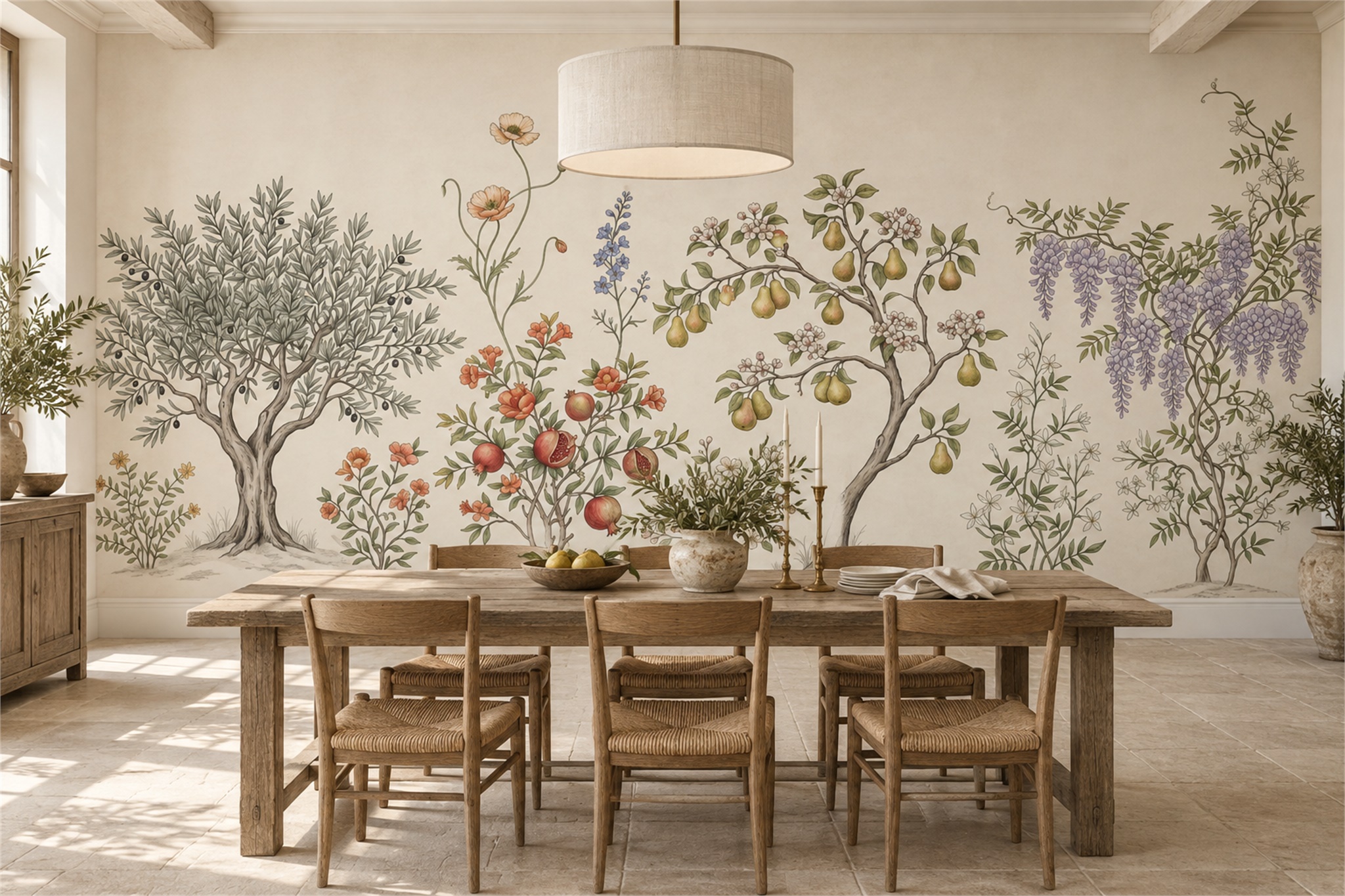 Ivory Pattern Decorative Layered Wallpaper Mural Dining-room-wallpaper-murals, Peel-and-stick Finish