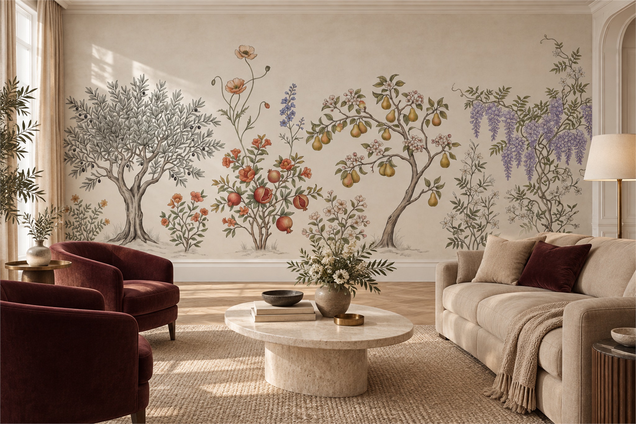 Ivory Pattern Decorative Layered Wallpaper Mural Bedroom-wallpaper-murals, Peel-and-stick Finish