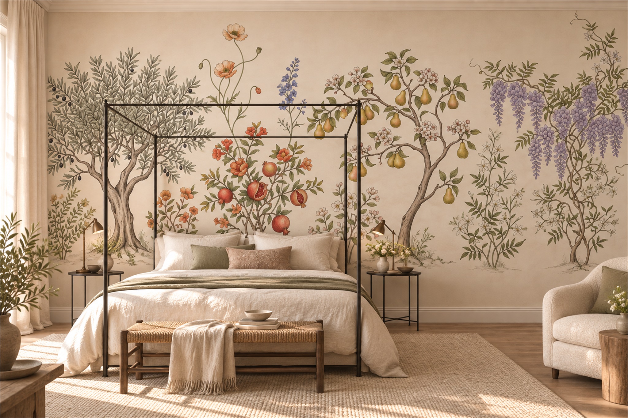 Ivory Pattern Decorative Layered Wallpaper Mural Bedroom-wallpaper-murals, Peel-and-stick Finish