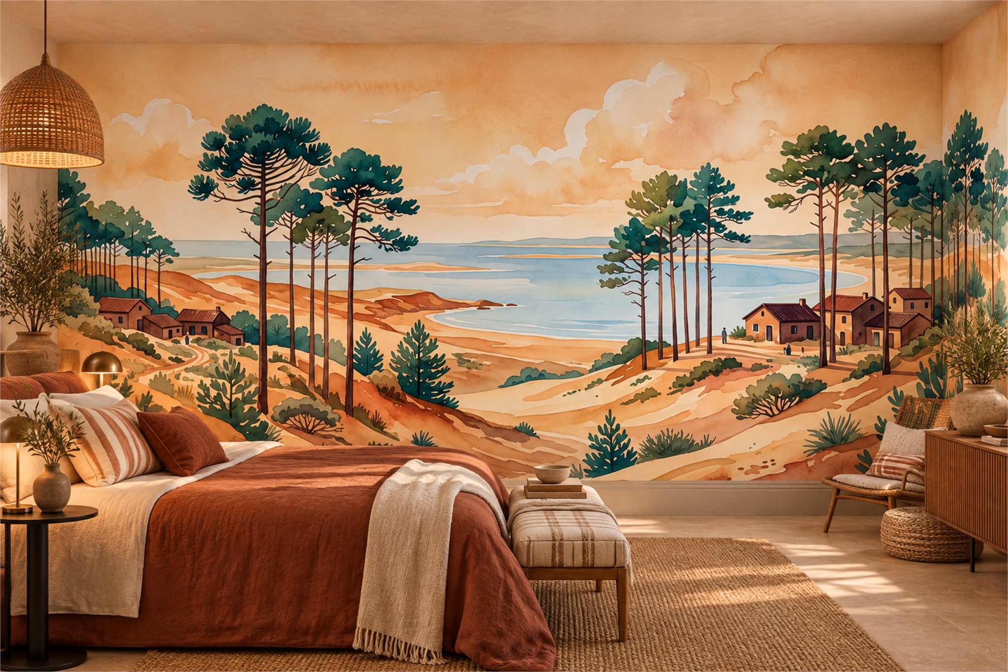 Ochre Scenic Scenic Wallpaper Mural Bedroom-wallpaper-murals, Peel-and-stick Finish