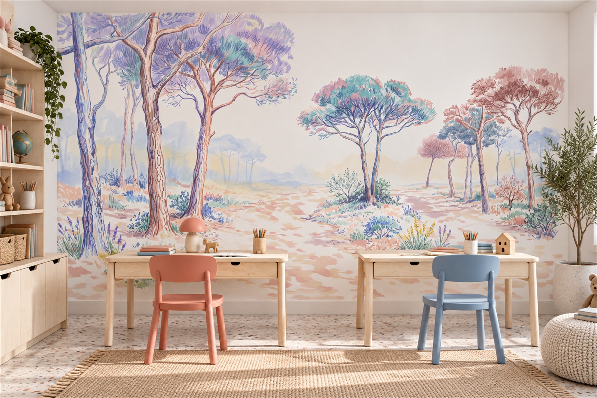 Lilac Pine Scenic Wallpaper Mural Home-office-wallpaper-murals, Peel-and-stick Finish