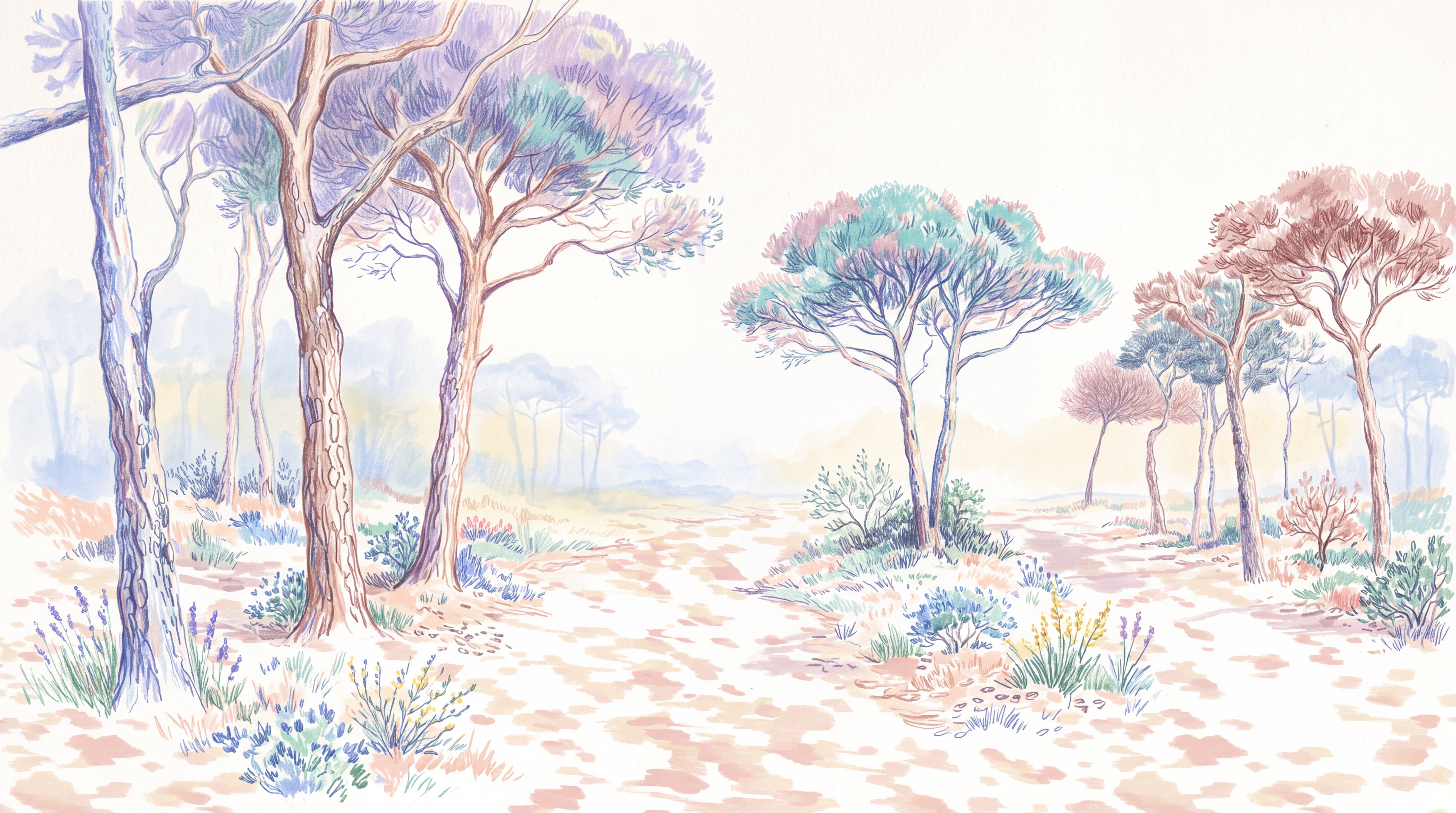 Lilac Pine Scenic Wallpaper Mural Home-office-wallpaper-murals, Peel-and-stick Finish