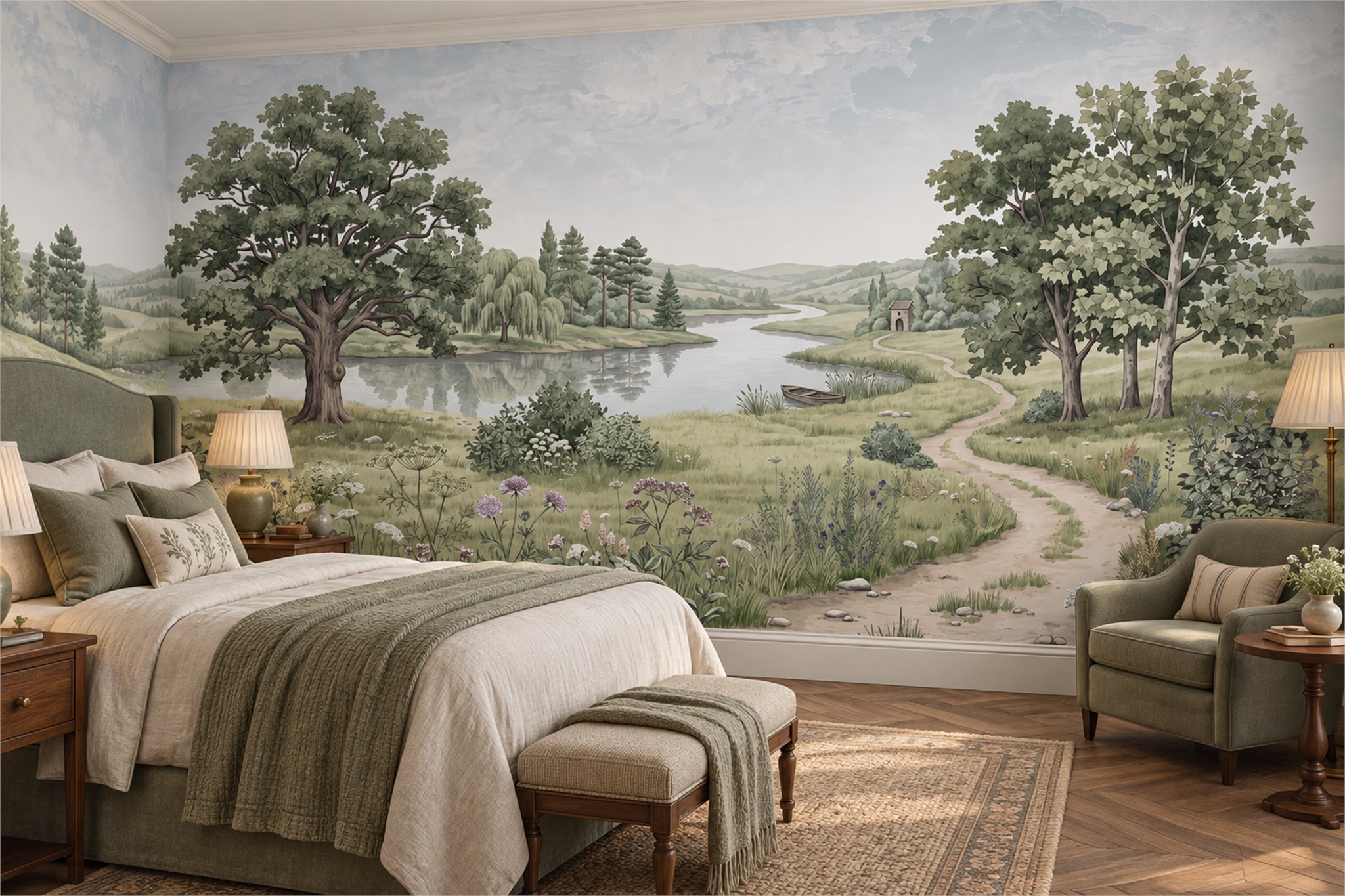 Sage Pattern Decorative Organic Wallpaper Mural Accent-wall-wallpaper-murals, Peel-and-stick Finish