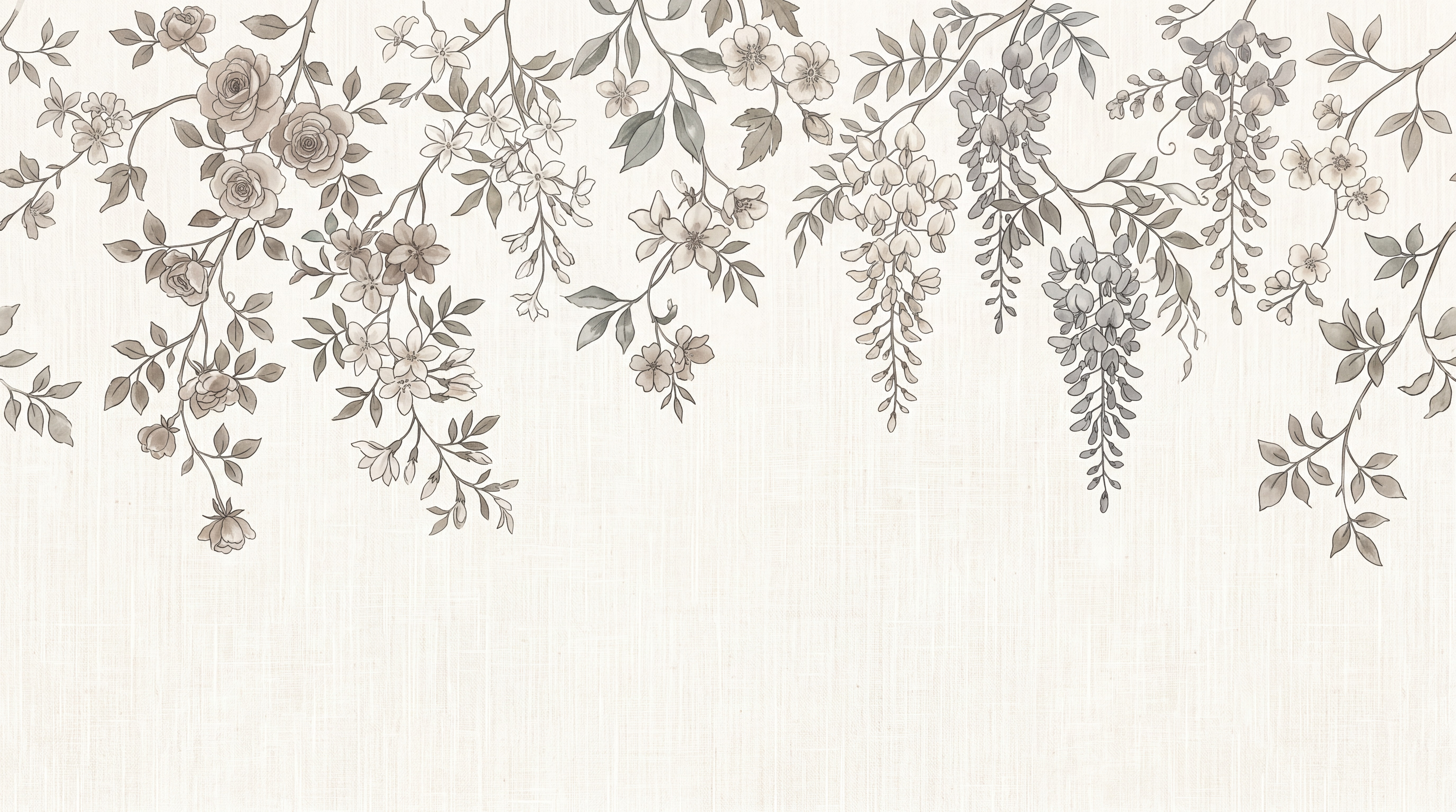 Taupe Vine Botanical Wallpaper Mural, Peel-and-stick Finish