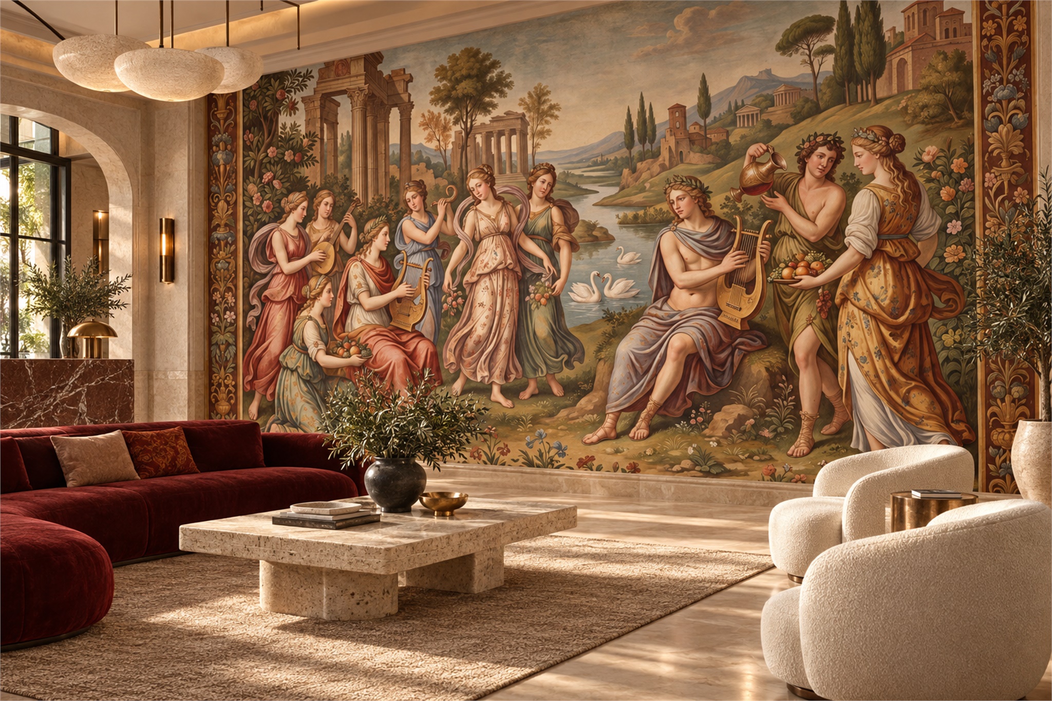 Gold Pattern Decorative Wallpaper Mural Layered Hallway-wallpaper-murals, Peel-and-stick Finish