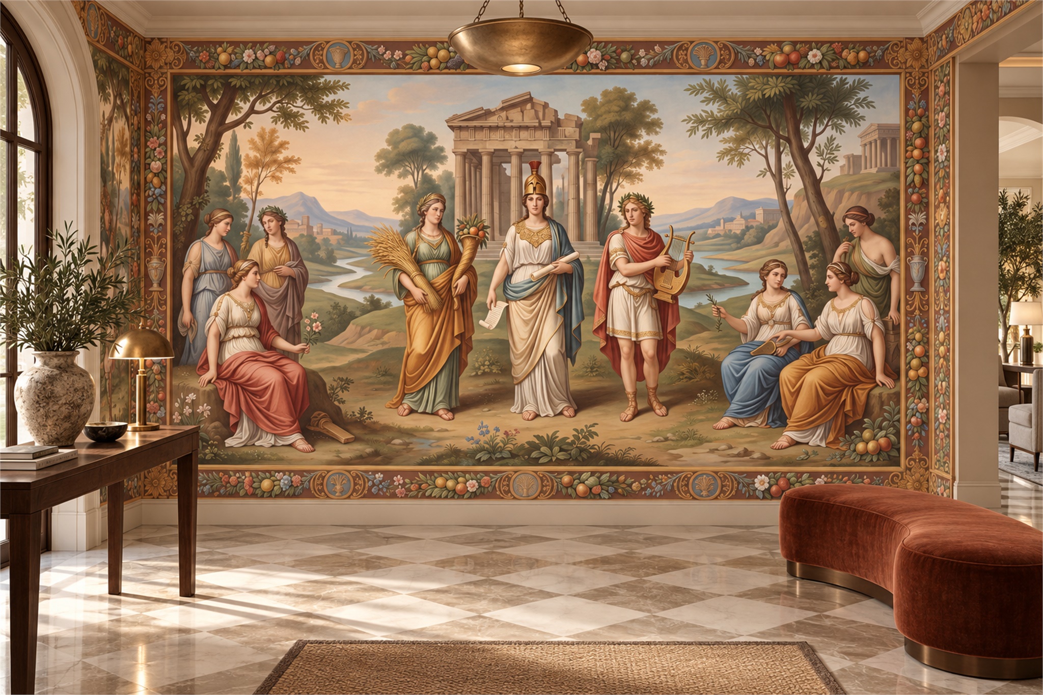 Gold Pattern Decorative Wallpaper Mural Layered Abstract Wallpaper Mural Entryway-wallpaper-murals, Peel-and-stick Finish