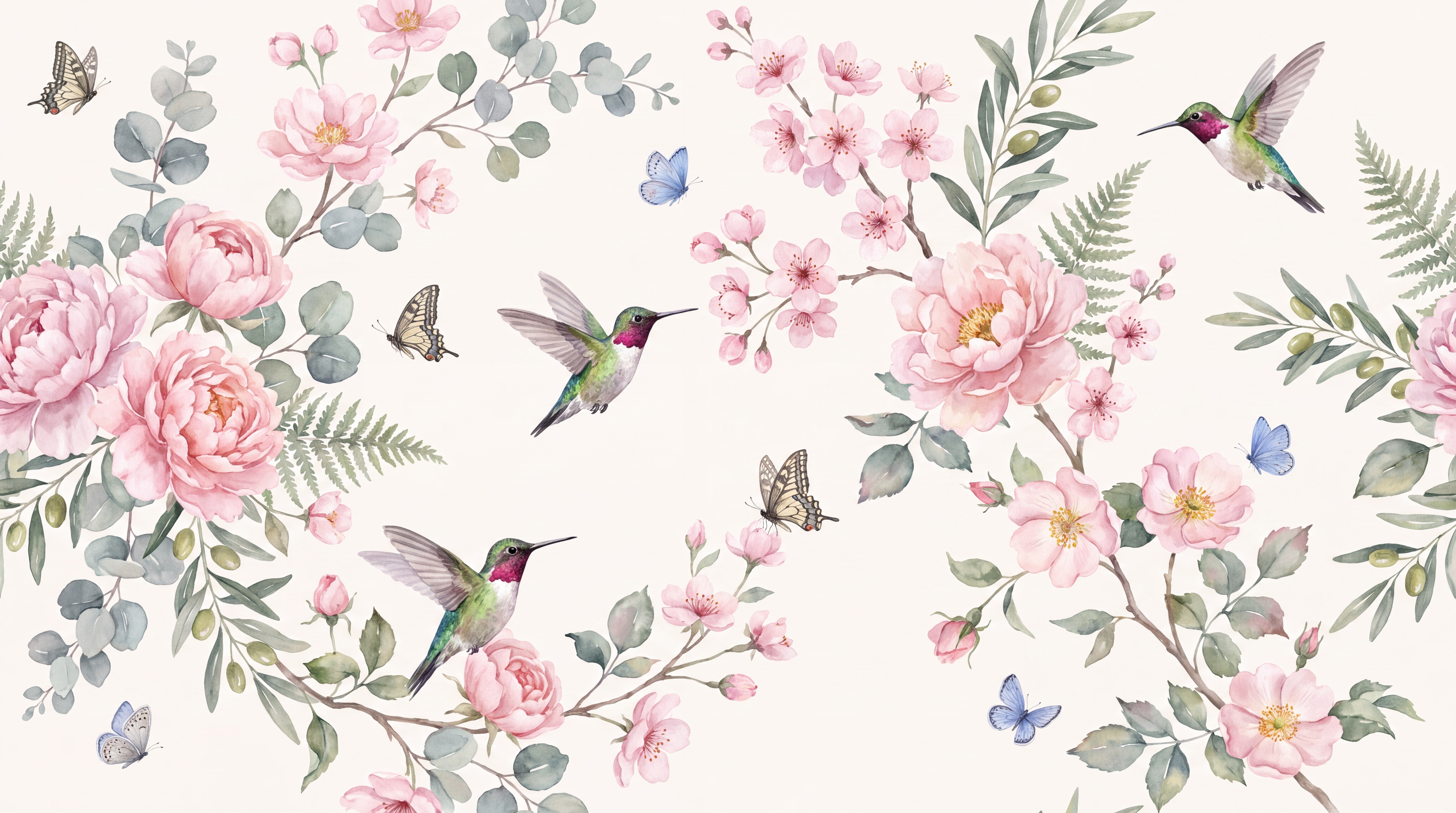 Pink Botanical Botanical Wallpaper Mural, Peel-and-stick Finish