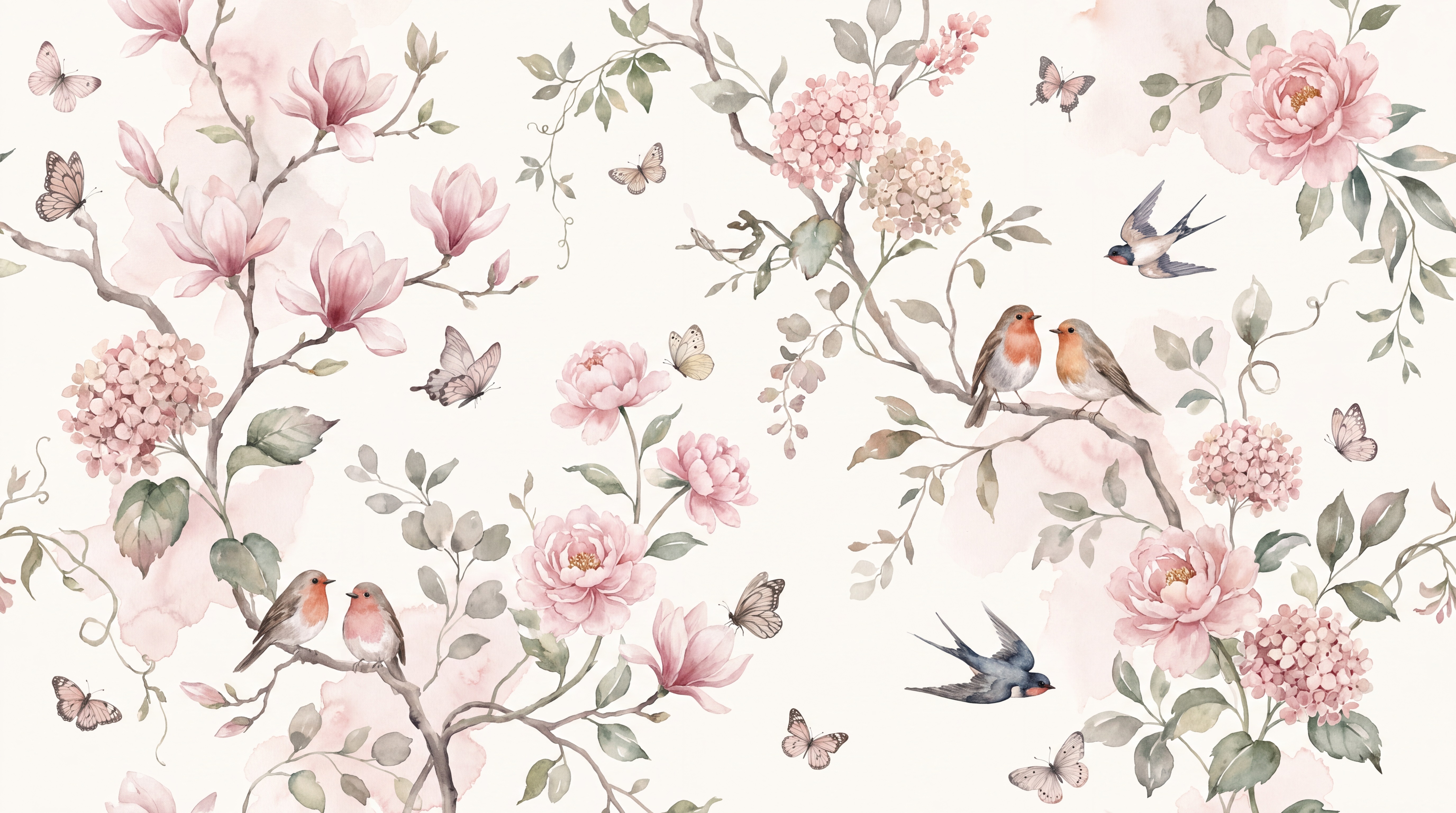 Blush Blossom Botanical Wallpaper Mural, Peel-and-stick Finish