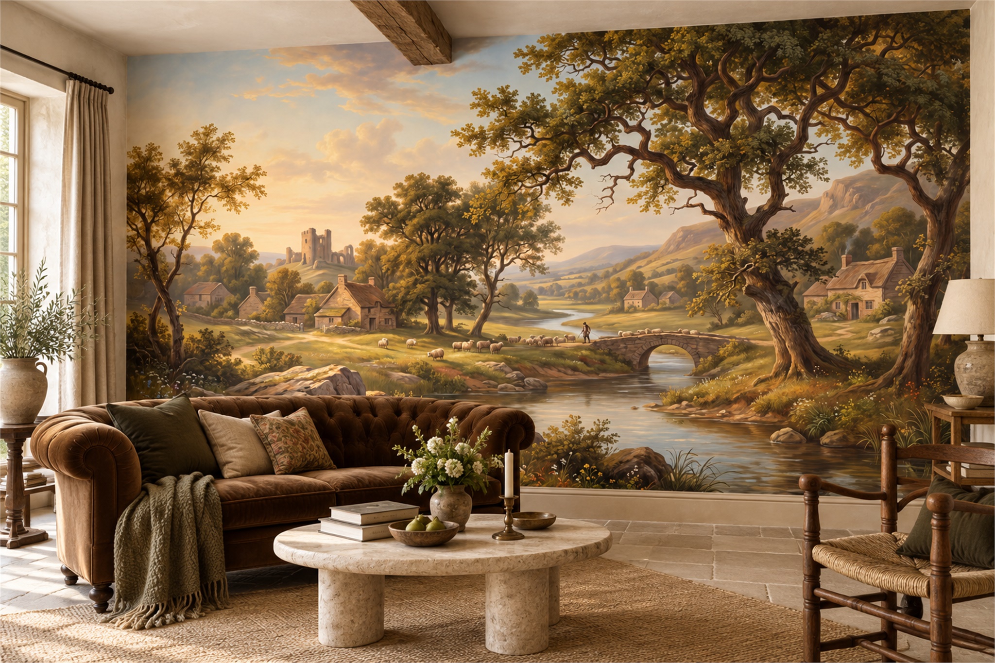 Gold Pattern Decorative Wallpaper Mural Layered Forms Wallpaper Mural, Peel-and-stick Finish
