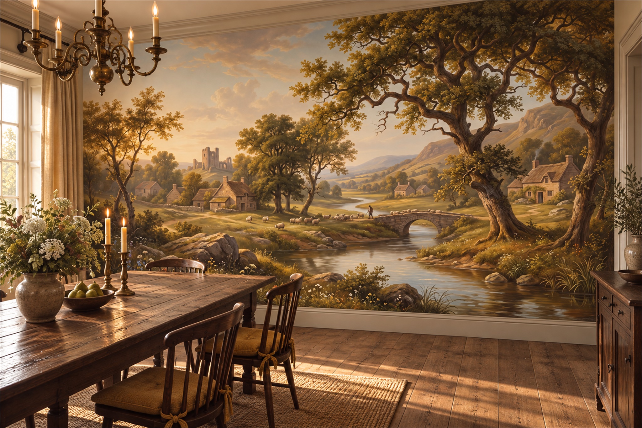 Gold Pattern Decorative Wallpaper Mural Layered Forms Wallpaper Mural Dining-room-wallpaper-murals, Peel-and-stick Finish