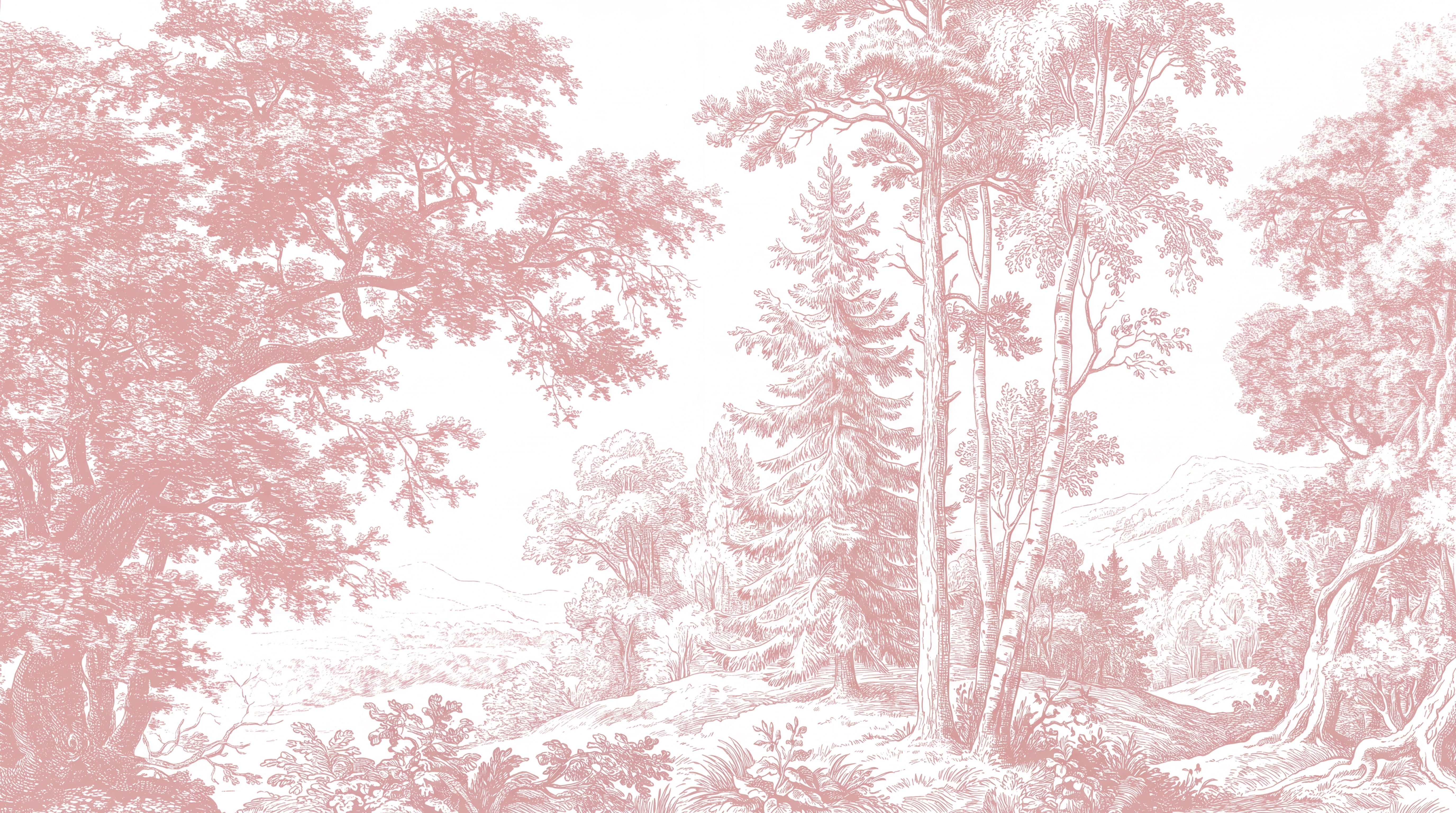 Pink Toile Artful Wallpaper Mural Bathroom-wallpaper-murals, Peel-and-stick Finish