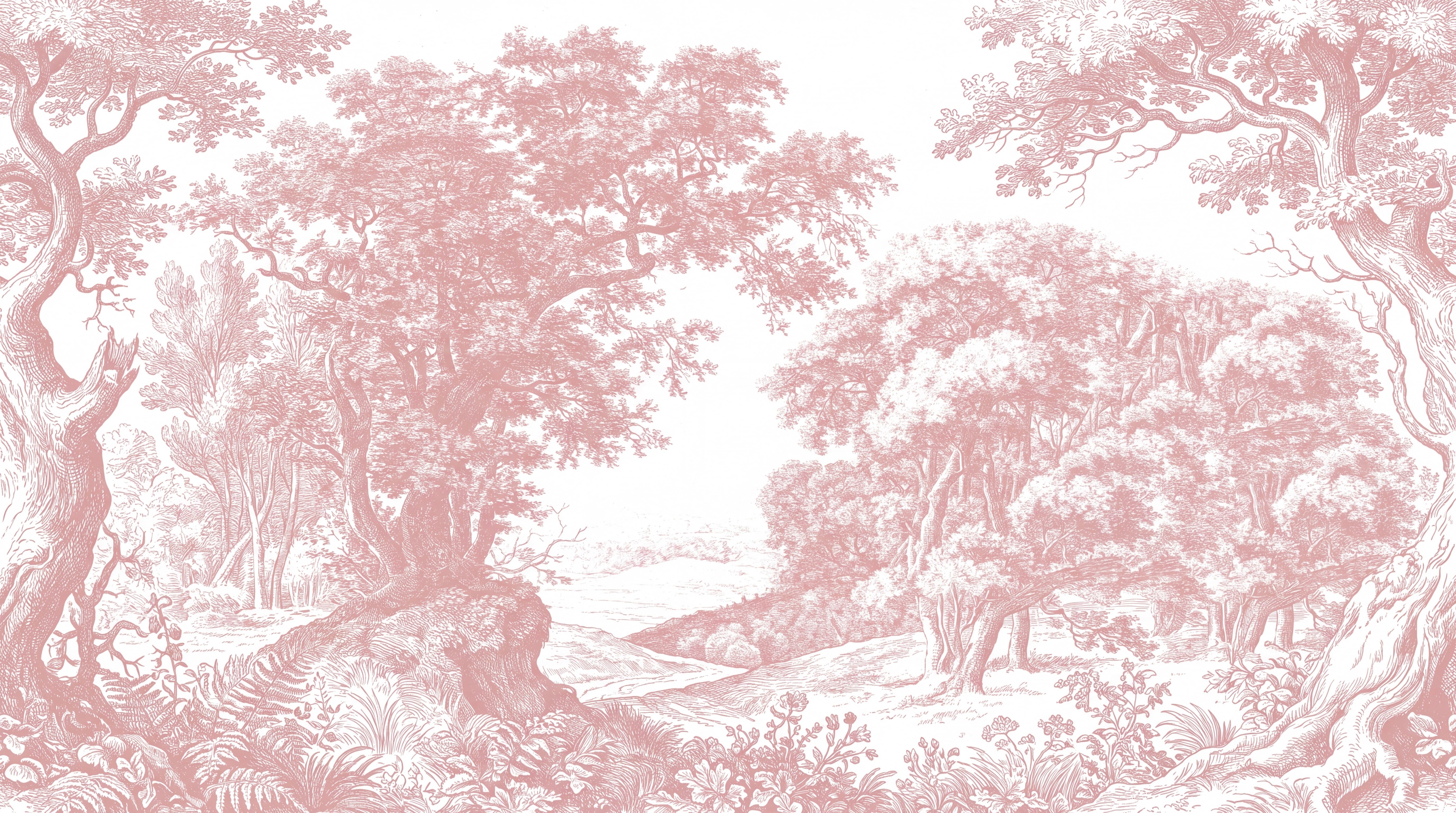 Blush Woodland Scenic Wallpaper Mural, Peel-and-stick Finish