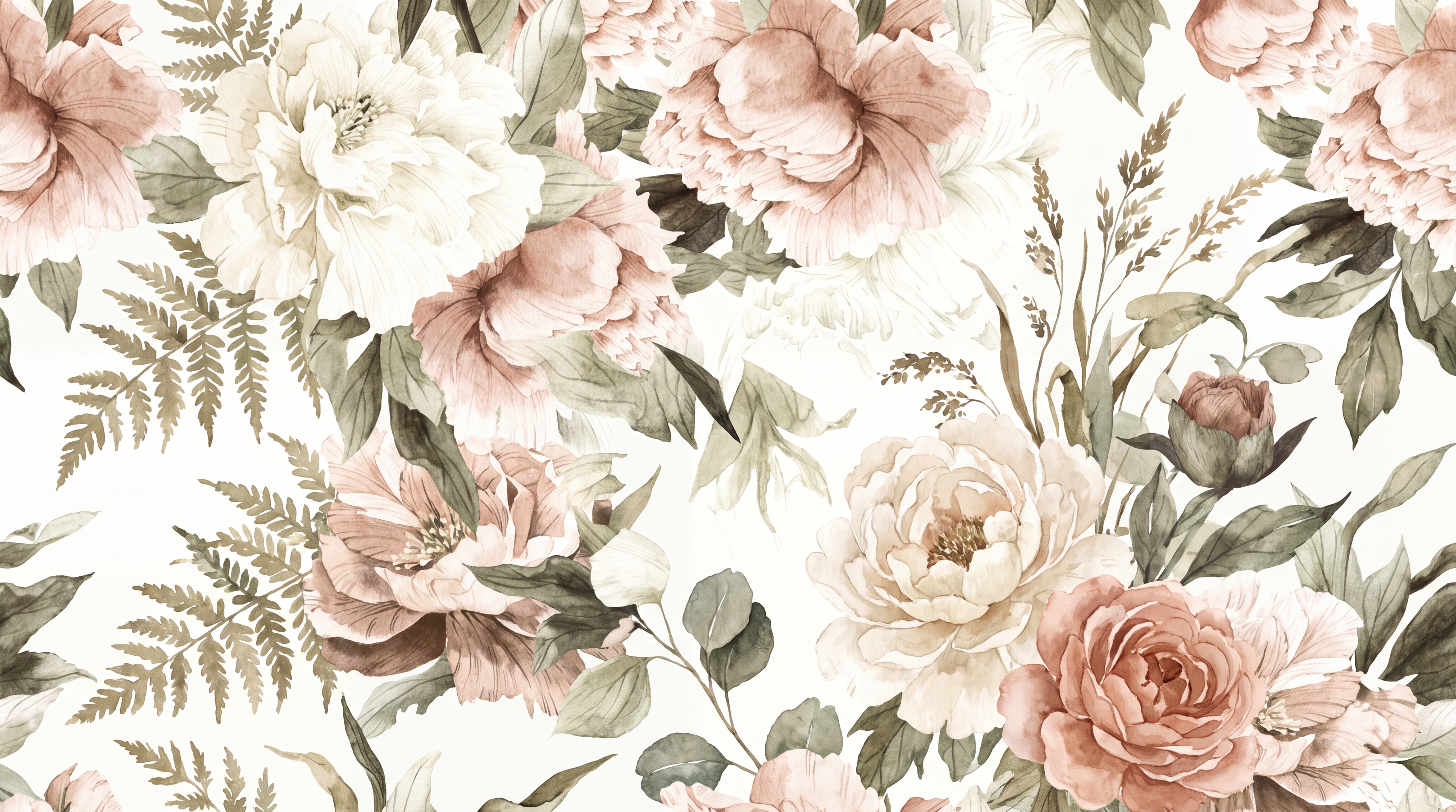 Blush Peony Botanical Wallpaper Mural Dining-room-wallpaper-murals, Peel-and-stick Finish