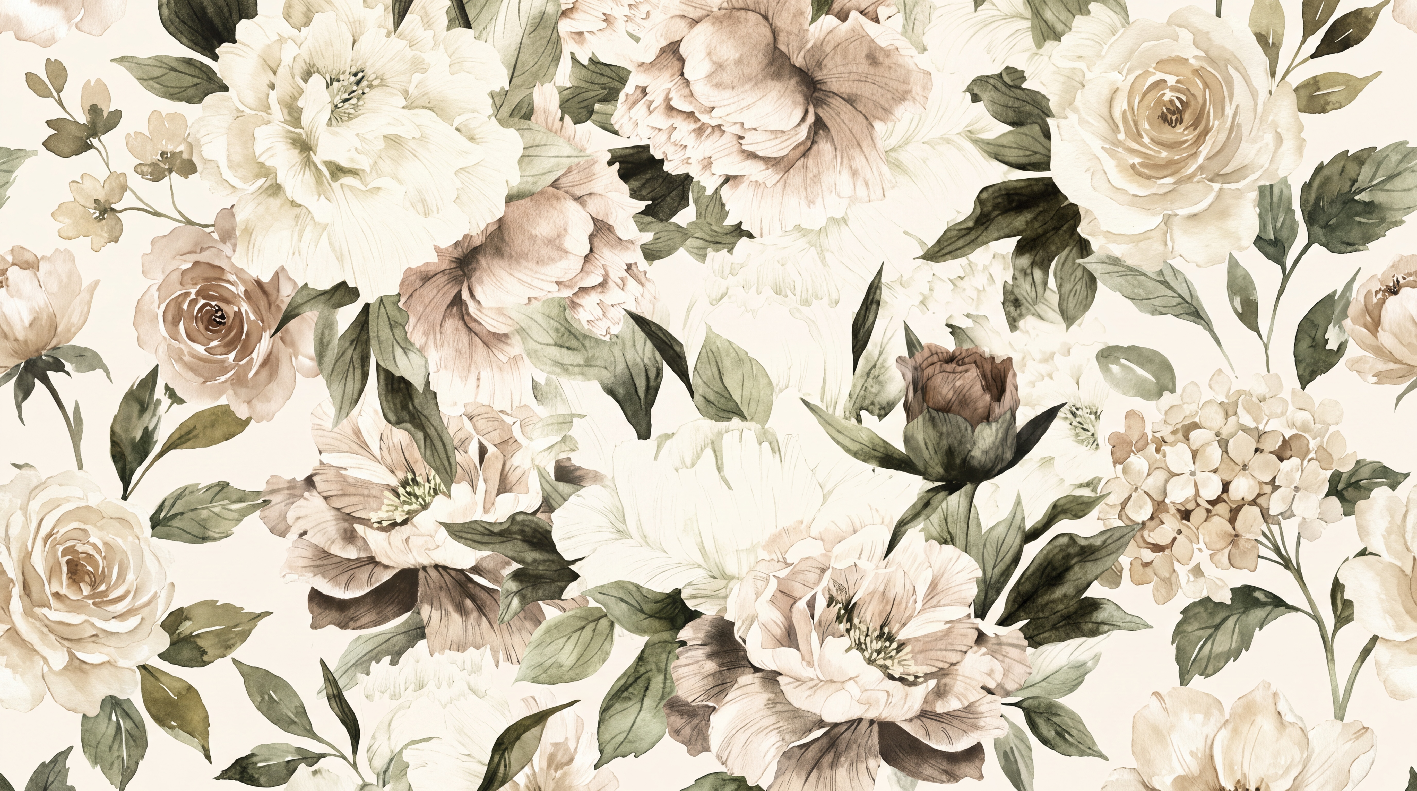 Ivory Rose Botanical Wallpaper Mural, Peel-and-stick Finish